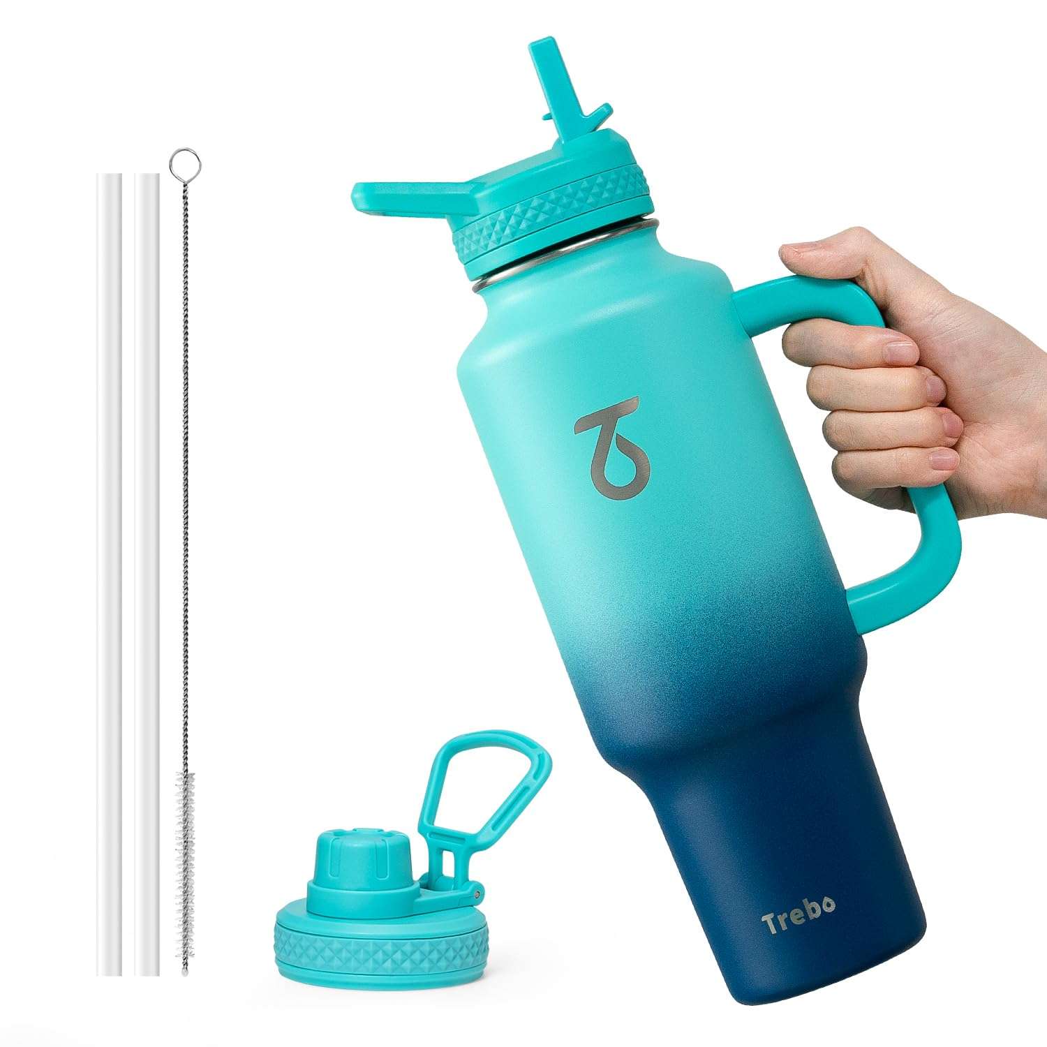 Trebo 40 oz Water Bottle Insulated Fit Car Cup Holder with Handle, Stainless Steel Retro Bottles Tumbler with Straw Lids, Vacuum Double Wall,Keep 24hrs Cold,Leakproof Reusable Travel Flask