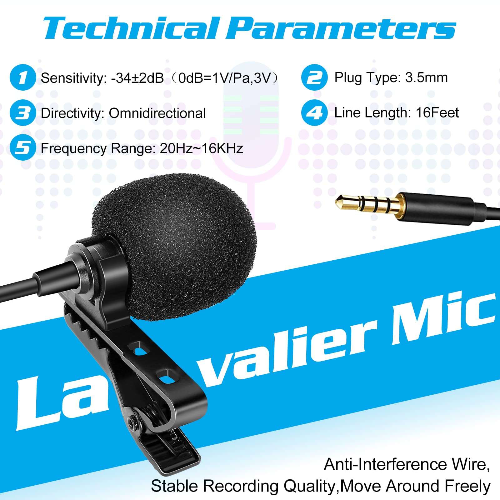 Professional Grade Lavalier Lapel Microphone for Panasonic P85 Nxt Compatible with iPhone Phone or Camera Blogging Vlogging ASMR Recording Video Tiny Shirt Microphone with Easy Clip On System 3