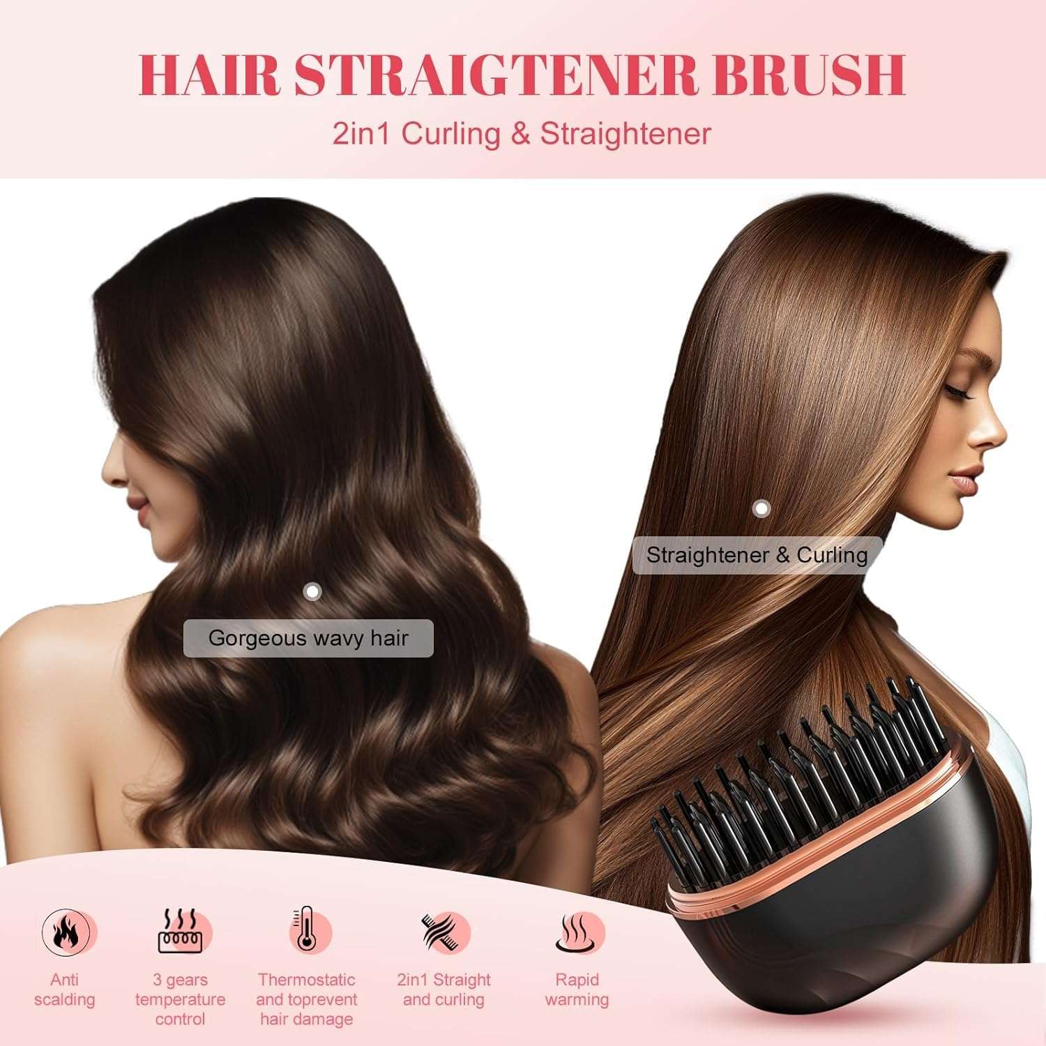 TCCO Mini Cordless Hair Straightener Brush, Rechargeable Portable Hair Straightener Comb with Fast Heating, Anti-Scald Design & Negative Ion, Lightweight Wireless Brush for Travel & All Hair Types 5