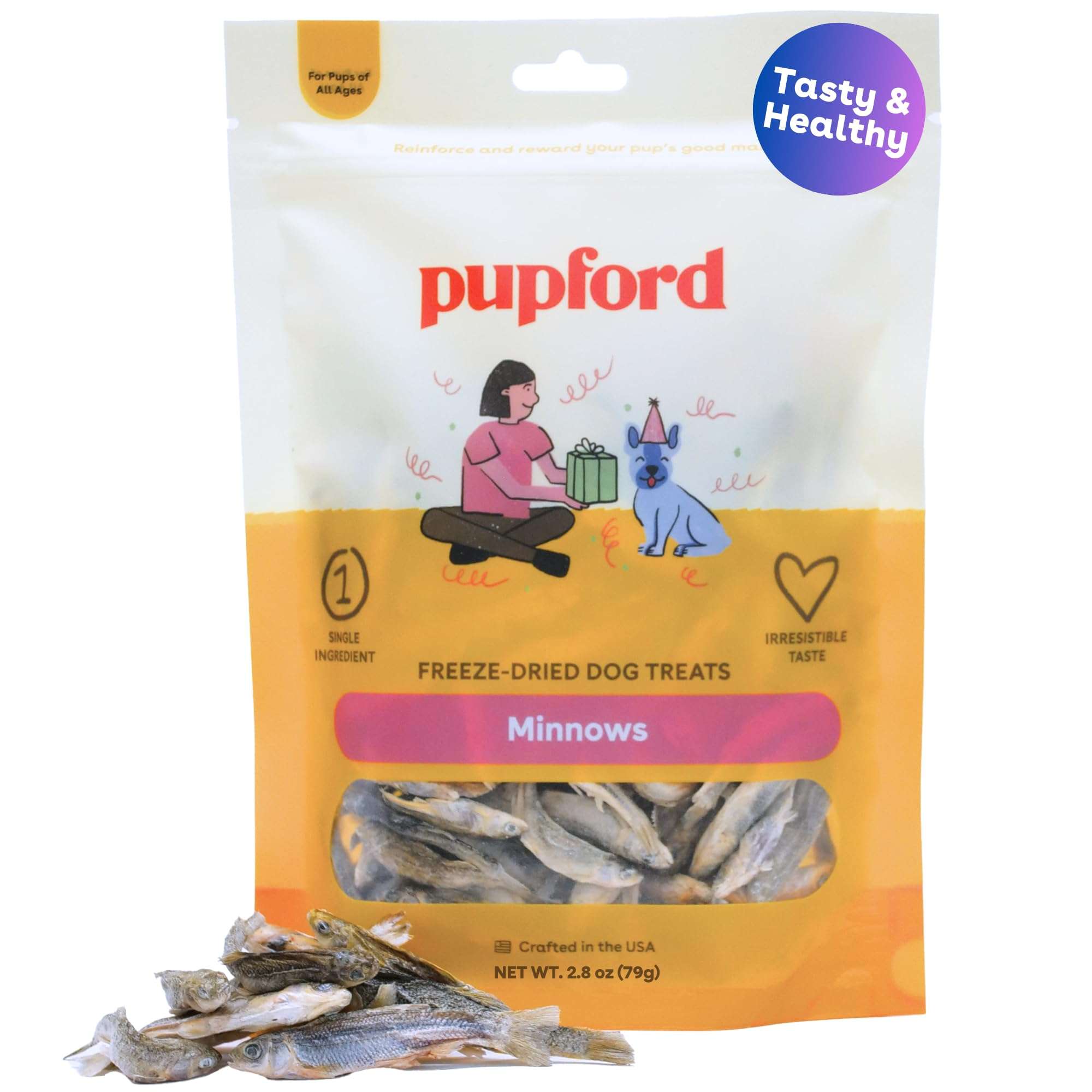 Pupford Freeze Dried Minnows for Dogs & Puppies - Healthy, Natural, Single Ingredient Dog Treats - Made in USA (2.8 oz)