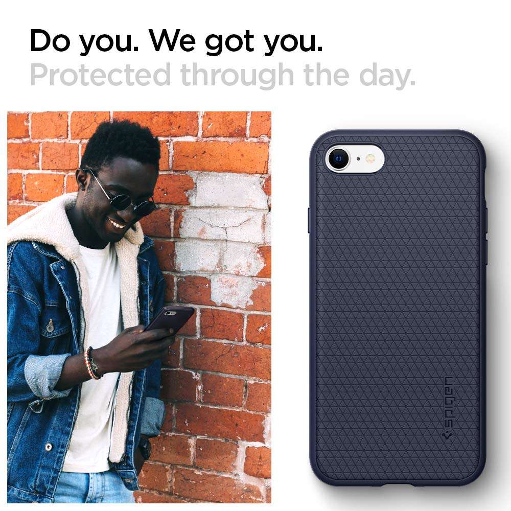 Spigen Midnight Blue Silicone Case for iPhone SE 2020/iPhone 8/iPhone 7 with Air Cushion Technology and Tactile Buttons 4