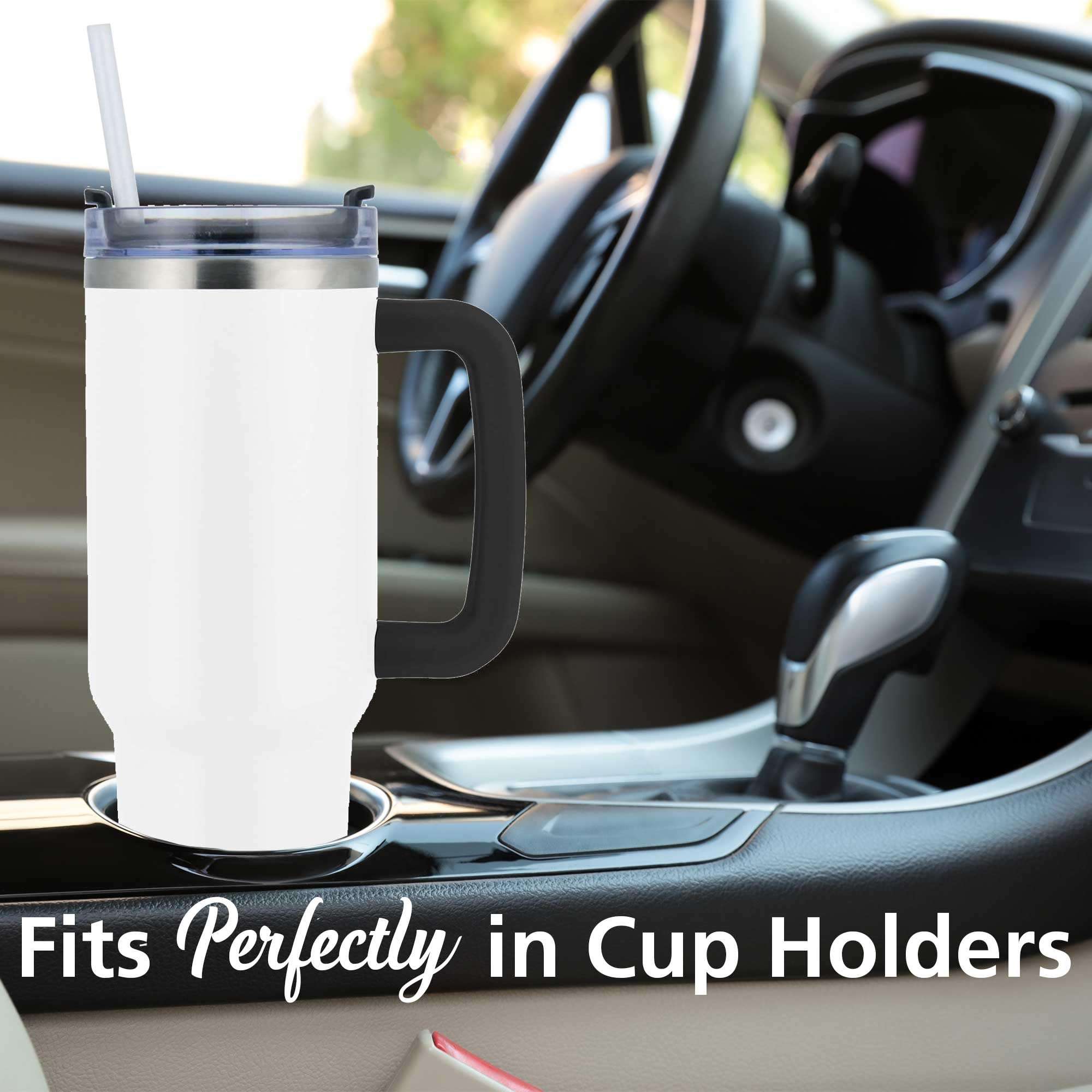 Brentwood GEOJUG 40oz Insulated Stainless Steel Tumbler Cup with Handle, Leak Proof Lid, and Straw (Cream) 4