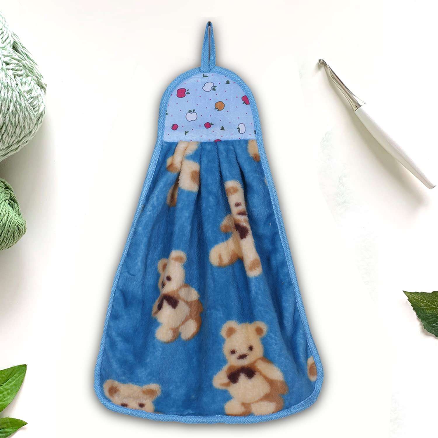 Kuber Industries Soft Cotton Teddy Bear Super Absorbent Hanging Napkin|Hand Towel for Washbasin & Kitchen,Pack of 6,(Assorted) 4