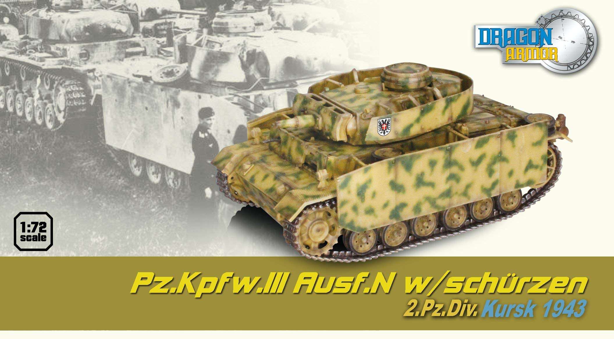 Dragon Models Pz.Kpfw.III Ausf.N with Schurzen 2.Pz.Div. Kursk 1943 Model Kit (1/72 Scale) 2