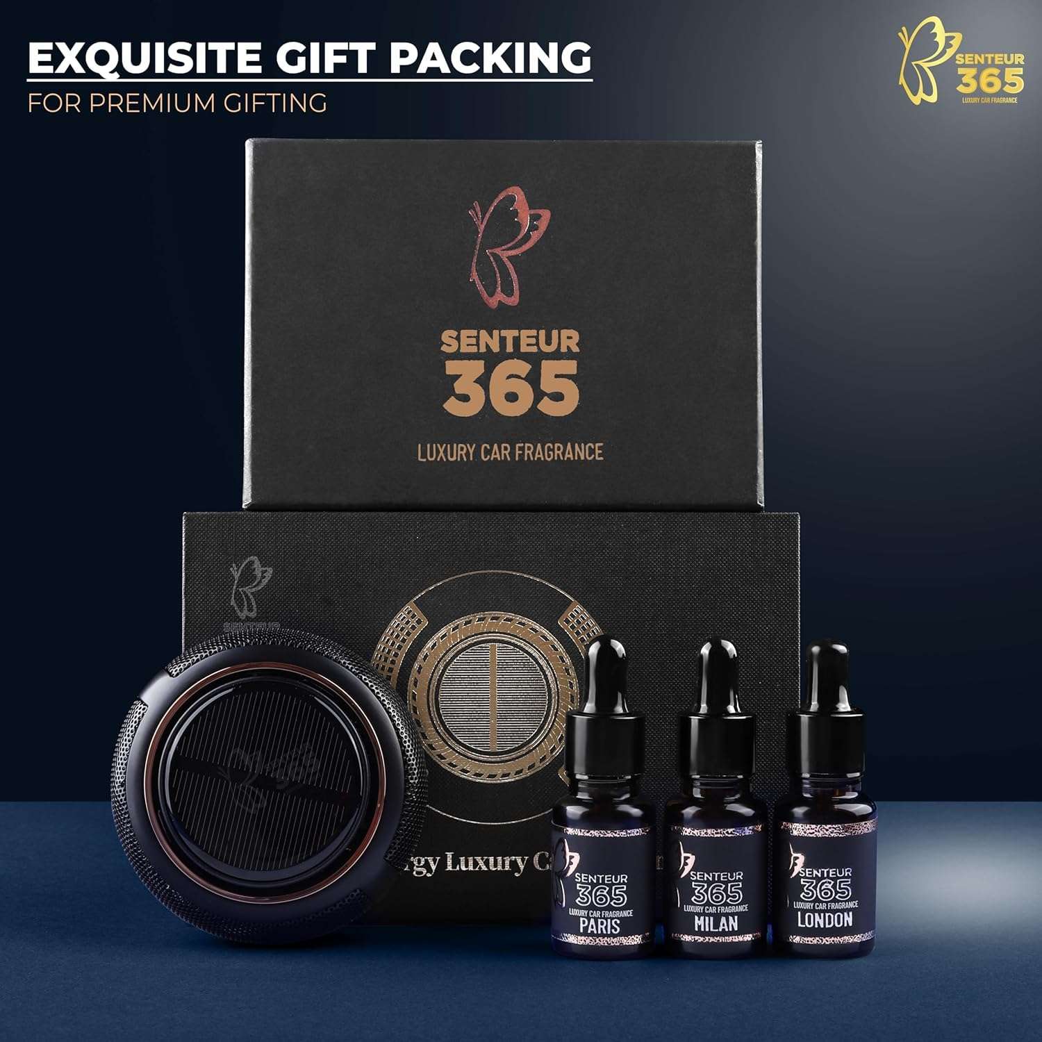 Senteur 365 - Luxury Car Air Fragrance | Premium Solar Powered Car Perfume with 1 Year Fragrance, Long Lasting Luxury Car Air Freshener for Car dashboard | Gift Item for personal and Corporate (Round) 3