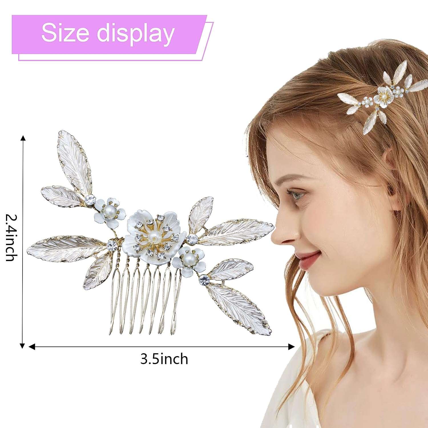 2PCS Bridal Wedding Flower Crystal Hair Comb, Handmade Rhinestone Hair Clips Bridal Headpiece Sparkly Crystal Hair Pin Side Combs Hair Accessorie for Women Girls 5