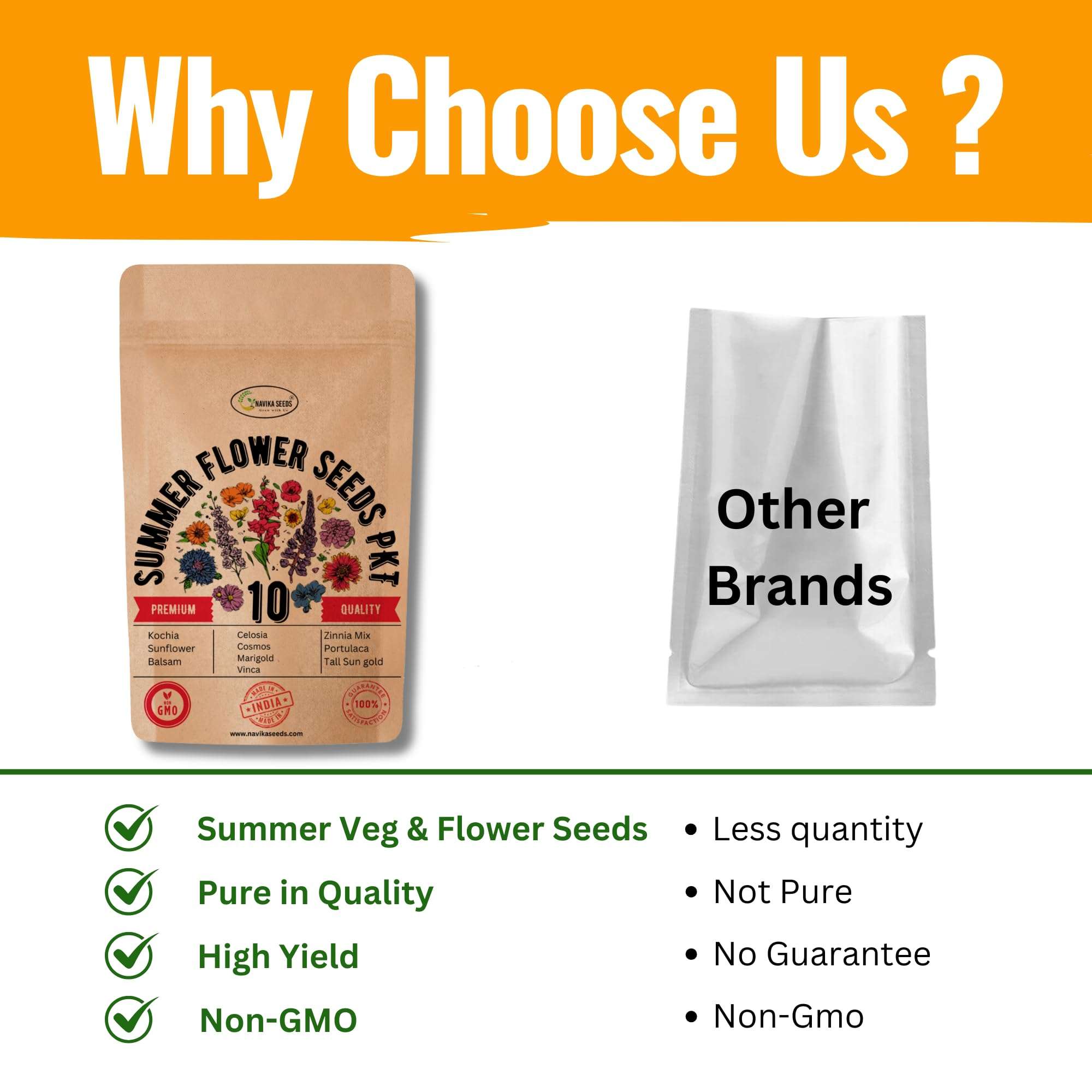 Navika Seeds Combo Pack of 10 Flower Seeds for Summer for Your Home Garden | Summer | Sutaible for Indian Season | All-Season Varieties | Free Growing Guide Included | 5