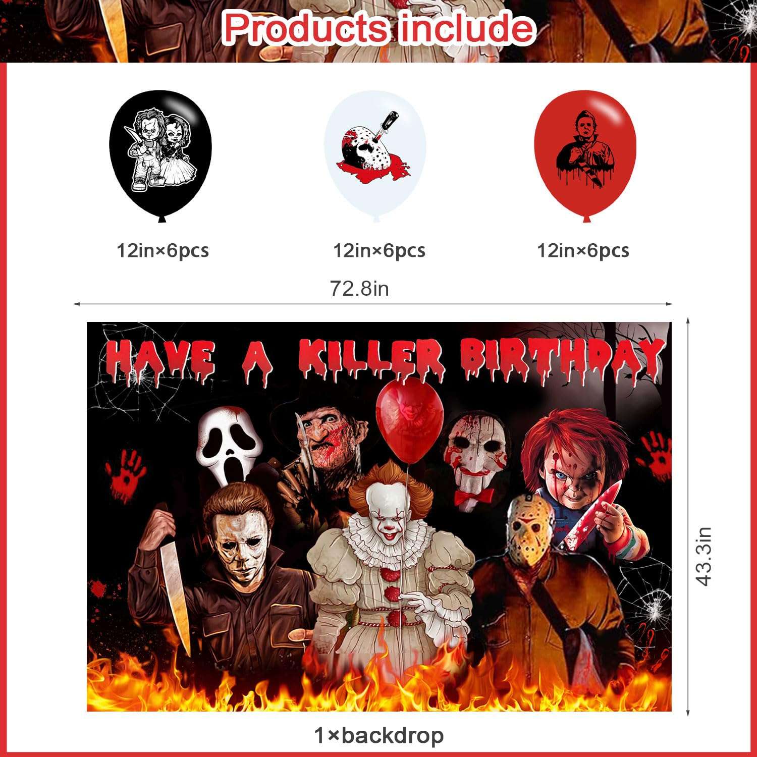 Have a Killer Birthday Party Decoration,Horror Movie Party Photo Background 5 x 3 FT and 18 Pcs Balloon,Halloween Merch Party Backdrop Supplies 3