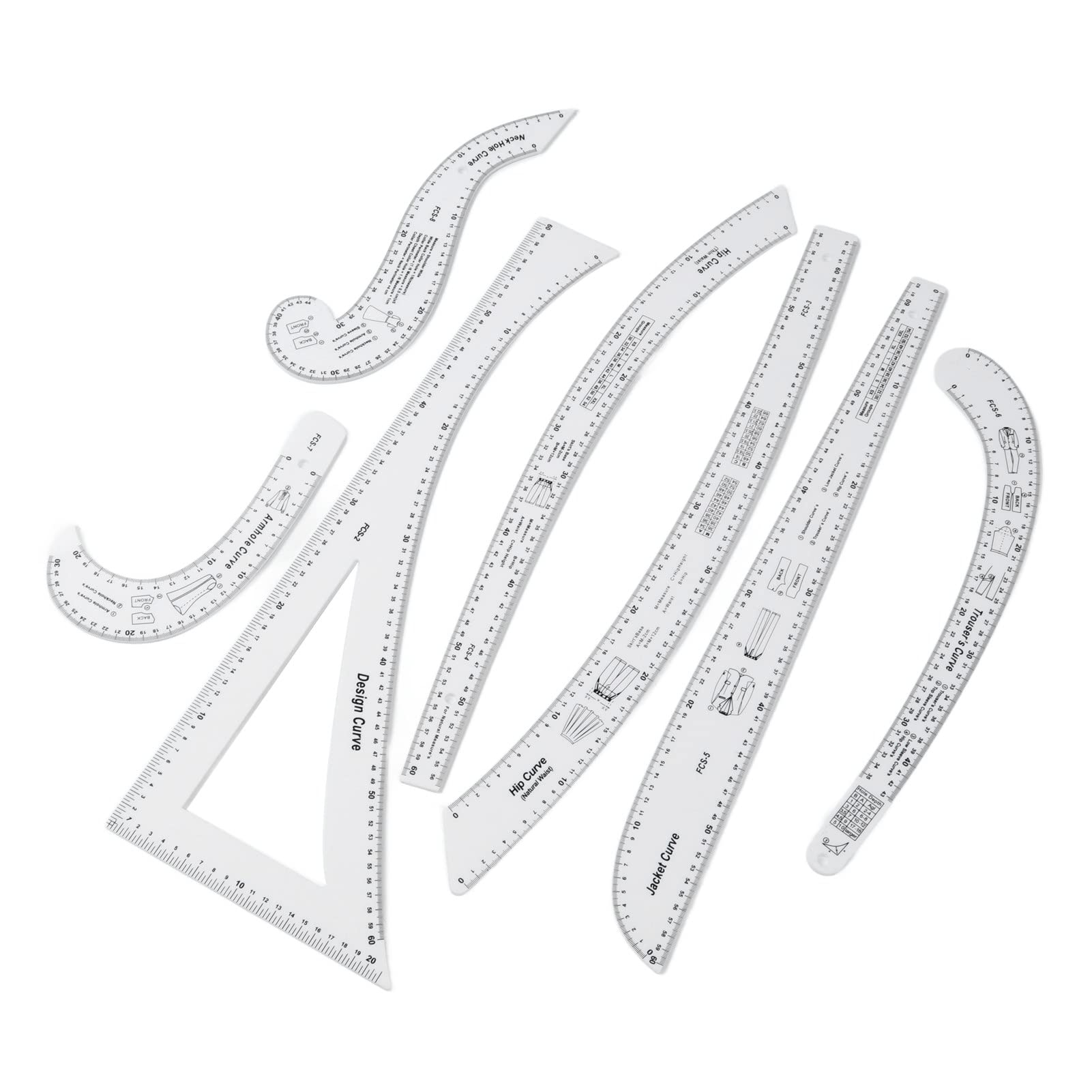 French Curve Ruler for Pattern Making Reglas De Costura para Patrones,Sewing Pattern Making Tools High Acrylic Material Various Sizes Curved Ruler for Creating Patterns for Sketching and Drawing