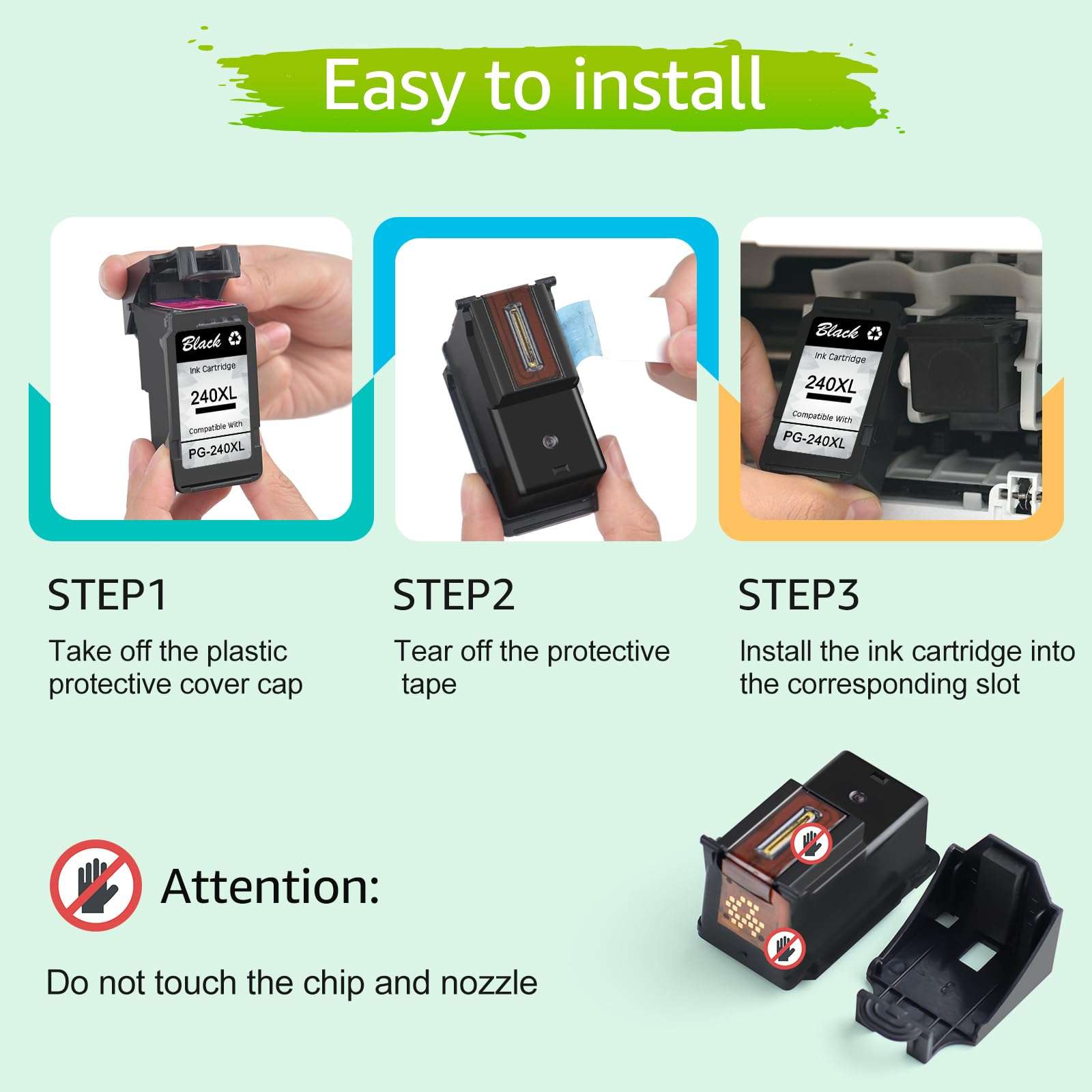 greencycle Re-Manufactured PG-240XL 240 XL Ink Cartridge Compatible for Canon PIXMA MG3620 MG4220 MG3220 MG2220 MX392 MX432 MX472 MX512 MG3522 MX522 MX532 Printer (Black, 2 Pack) 5