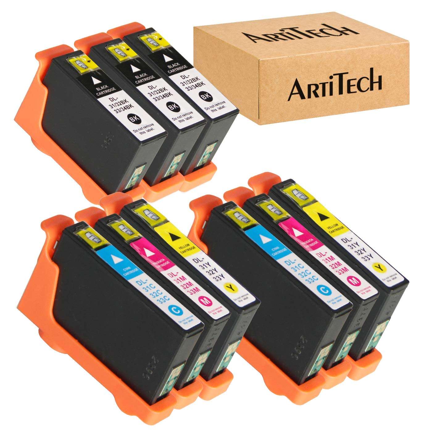 V525W Ink Cartridges Compatible for Dell Series 31 32 33 34 Ink Cartridges Work for Dell V525W, V725W Printers All-in-One Wireless Inkjet Printer 9 Pack (3 Black, 2 Cyan, 2 Magenta, 2 Yellow) 1