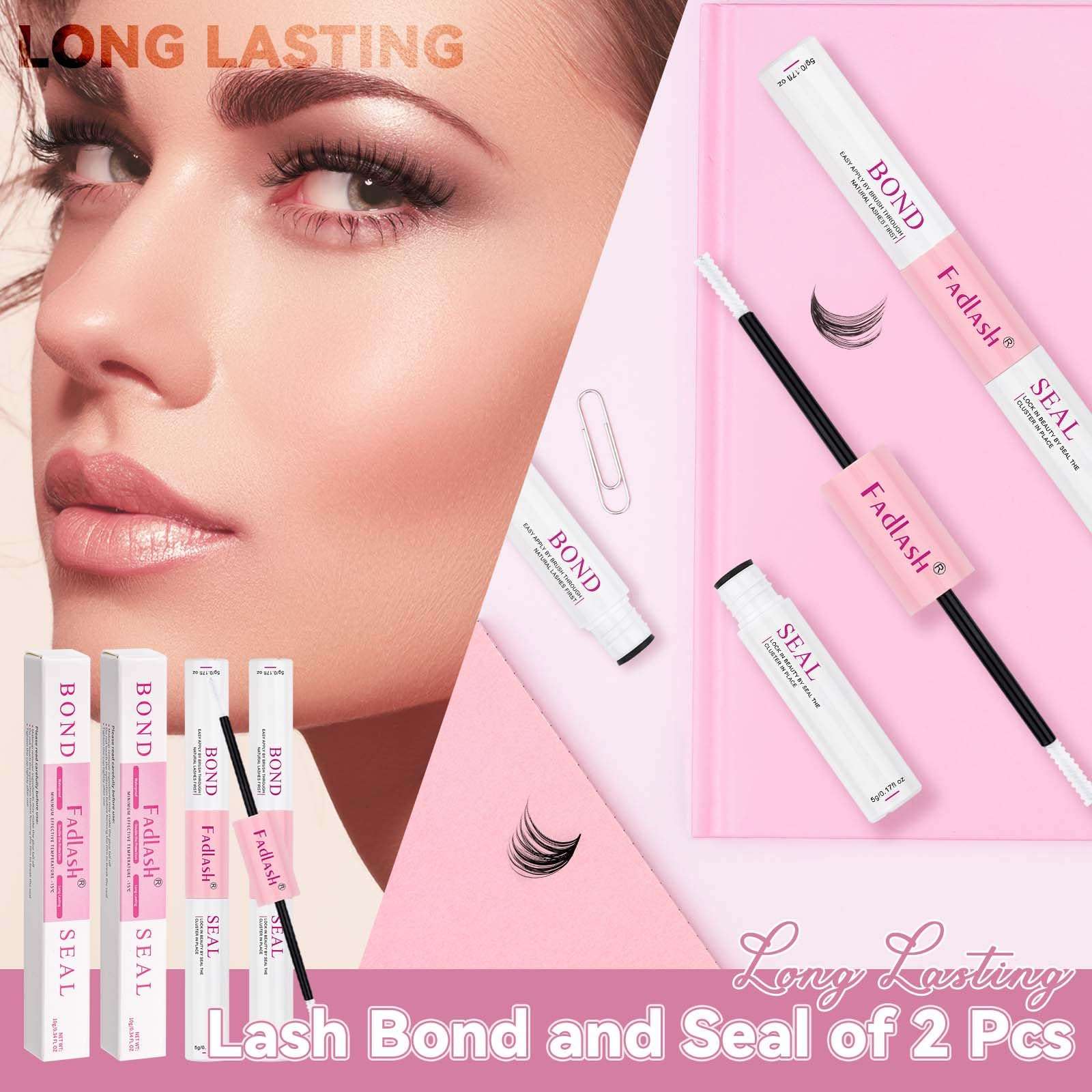 FADLASH Lash Bond and Seal Kit 2 Pcs Bond and Seal Lash Glue for Eyelash Clusters Waterproof Lash Clusters Glue Stong Hold Clear Long Lasting (10ml) 3