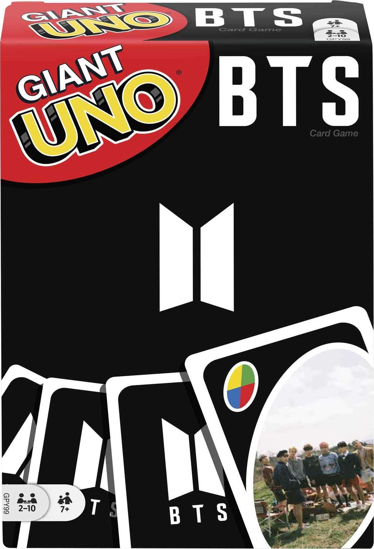 Mattel Games Giant UNO BTS Card Game with 108 Cards Based on BTS Global Superstars Global Boy Band, Gift for Boys and Girls Age 7 Years & Older 1