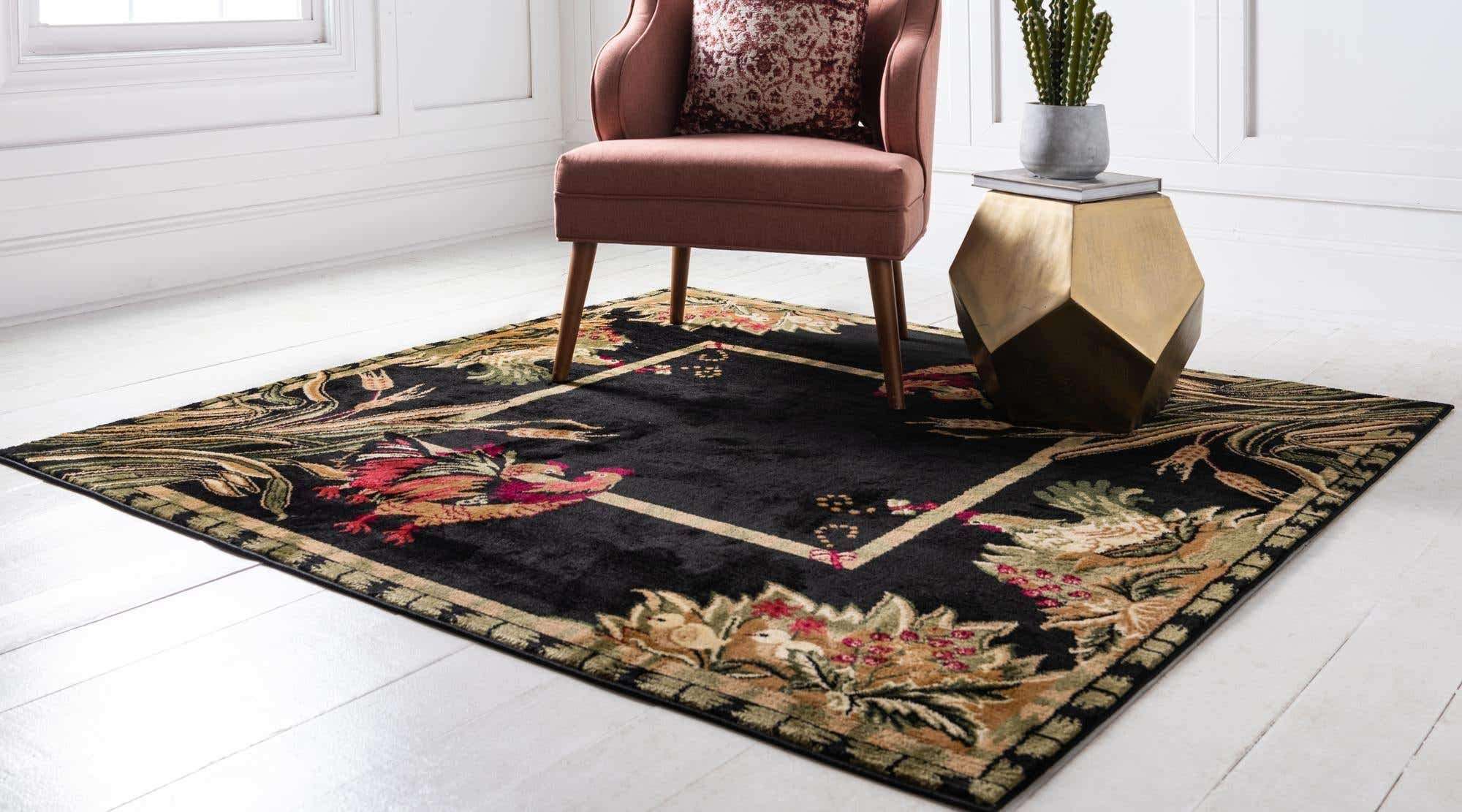 Unique Loom Barnyard Collection Area Rug - Farm (4' 1" Square, Black/ Cream) 2