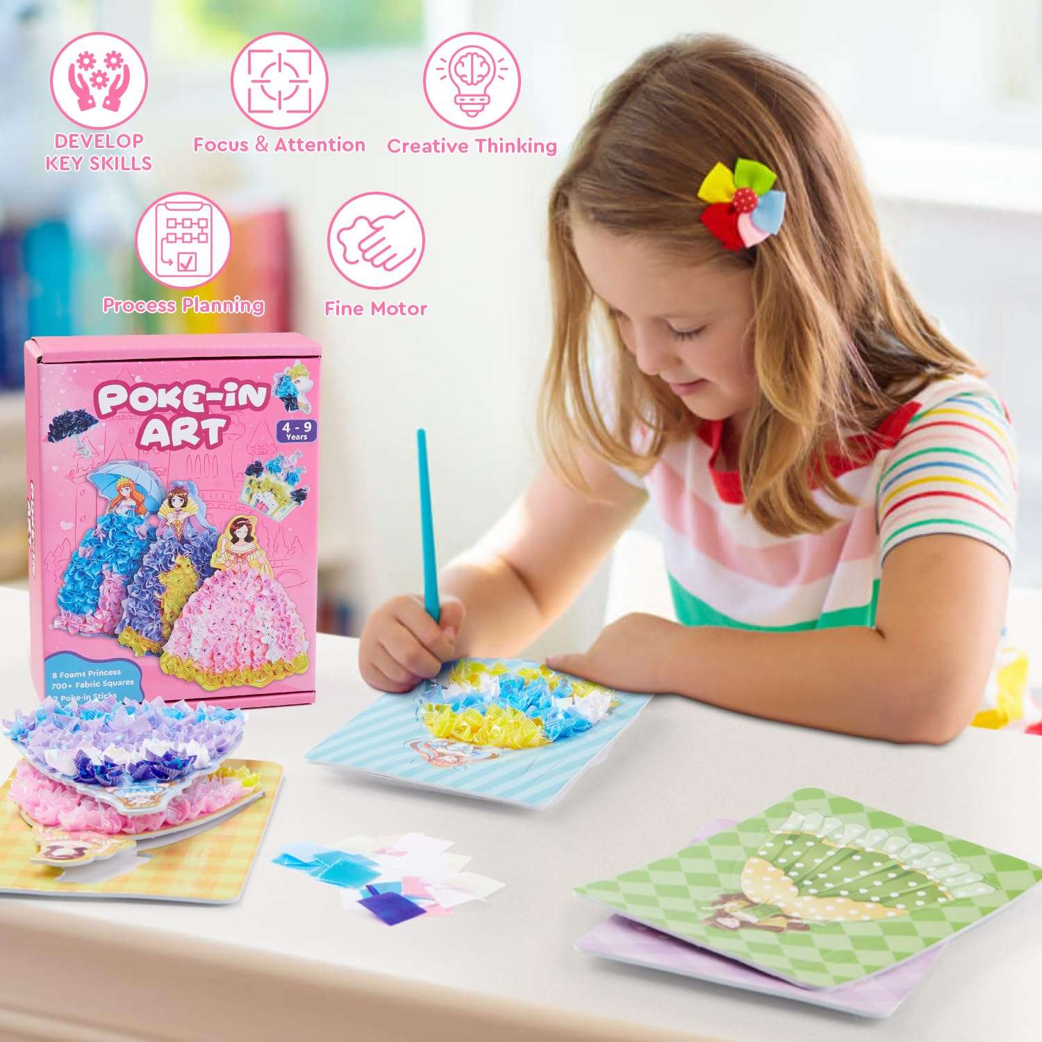 SWAKER Poke in Art, 8 Pcs Magical Princesses & 6 Pcs Accessories, Crafts for Kids Ages 5-10 Girl Gifts, Pretty Princess Game Toys for Girl, 5 6 7 8 9 Years Old Girls Birthday 5