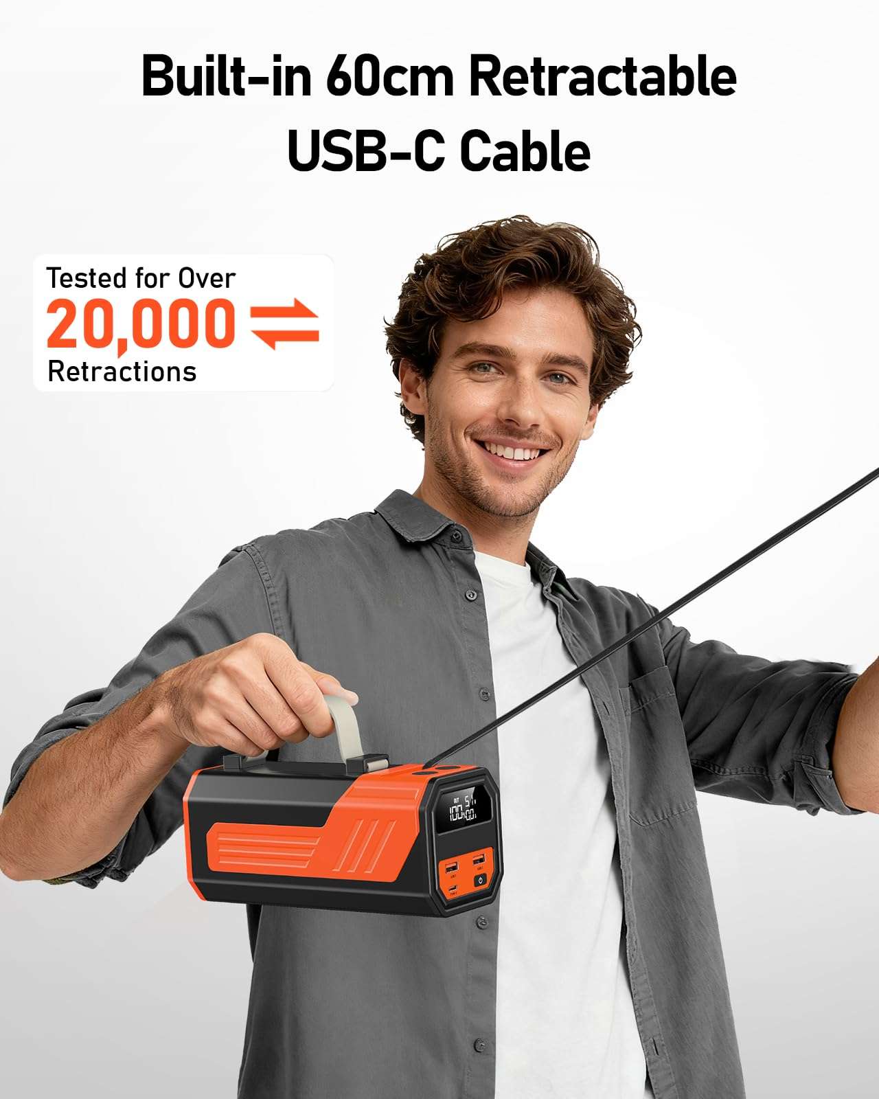 CUZAR Laptop Power Bank,70,000mAh Portable Charger with 100W USB-C Ports, Built-in and Retractable Cables,100W Input, Fast Charging for MacBook Pro/Air/iPhone 16/iPad Pro/Galaxy S25 Ultra 3