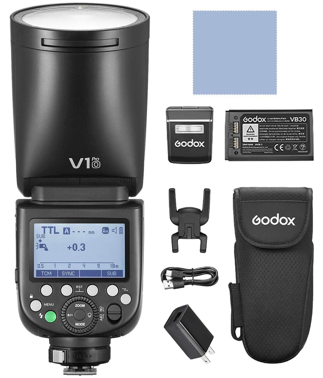 GODOX V1 PRO O 2.4G Wireless Camera Flash 1/8000s HSS 1.3s Recycle Time with M/TTL Flash Mode with Power Supply Port & Detachable Sub Flash Speedlite Compatible with OM System Cameras 1