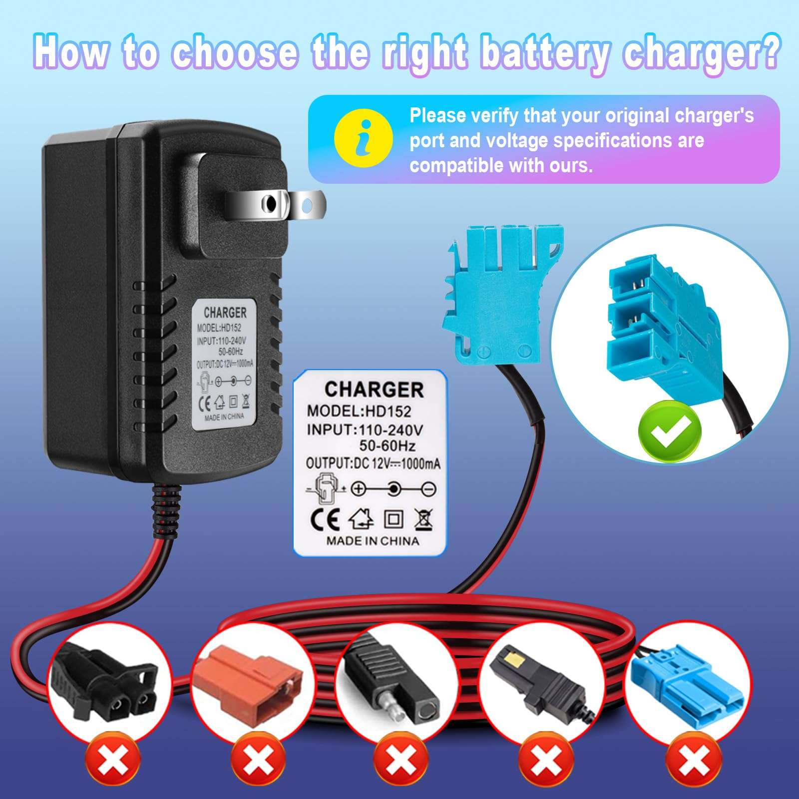 12V Battery Charger for Peg-Perego Johns Deere Ground Force Tractor Gators XUV Polaris Outlaw Citrus RZR 900 Powered 12 Volt Charger for Kids Ride On Electric Car Toys 5