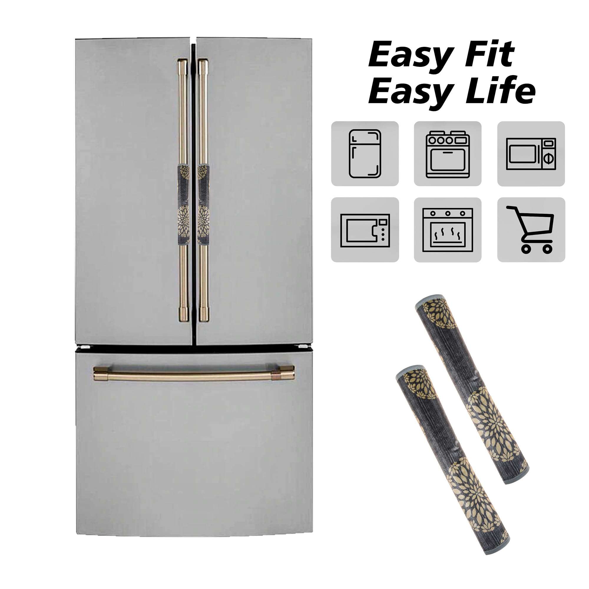 Kuber Industries Combo of 2 Wipeable & Dustproof XL Size Double Door Fridge Top Cover With Handle Cover | Easy To Clean Refrigerator Cover for Home | Rangoli Print- Black 6
