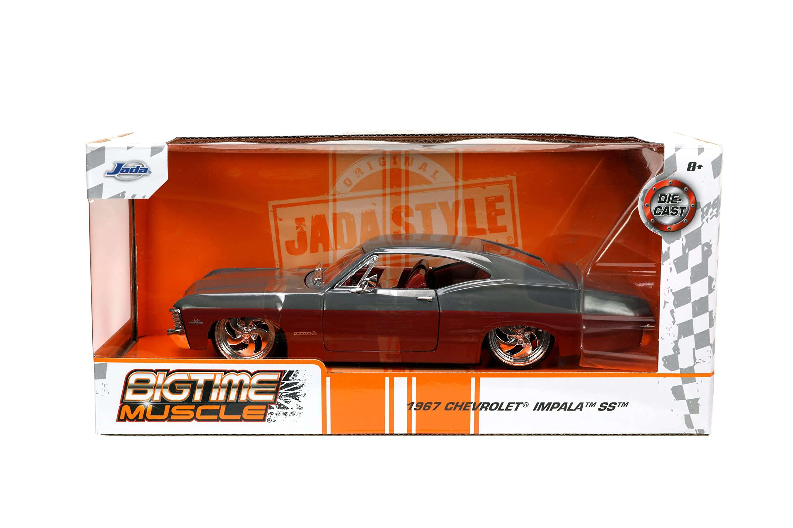 Jada Toys Big Time Muscle 1:24 1967 Chevy Impala SS Gray/Burgundy Die-cast Car, Toys for Kids and Adults 2