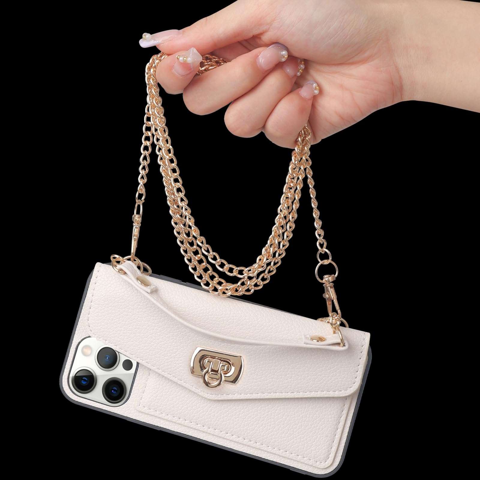 LUVI Wallet Card Holder for iPhone 12 Pro Max Case with Crossbody Neck Strap Lanyard Purse Handbag Shoulder Strap Cover PU Leather Luxury Fashion 3D Crocodile Snake Skin Case 6.7 inch White 1