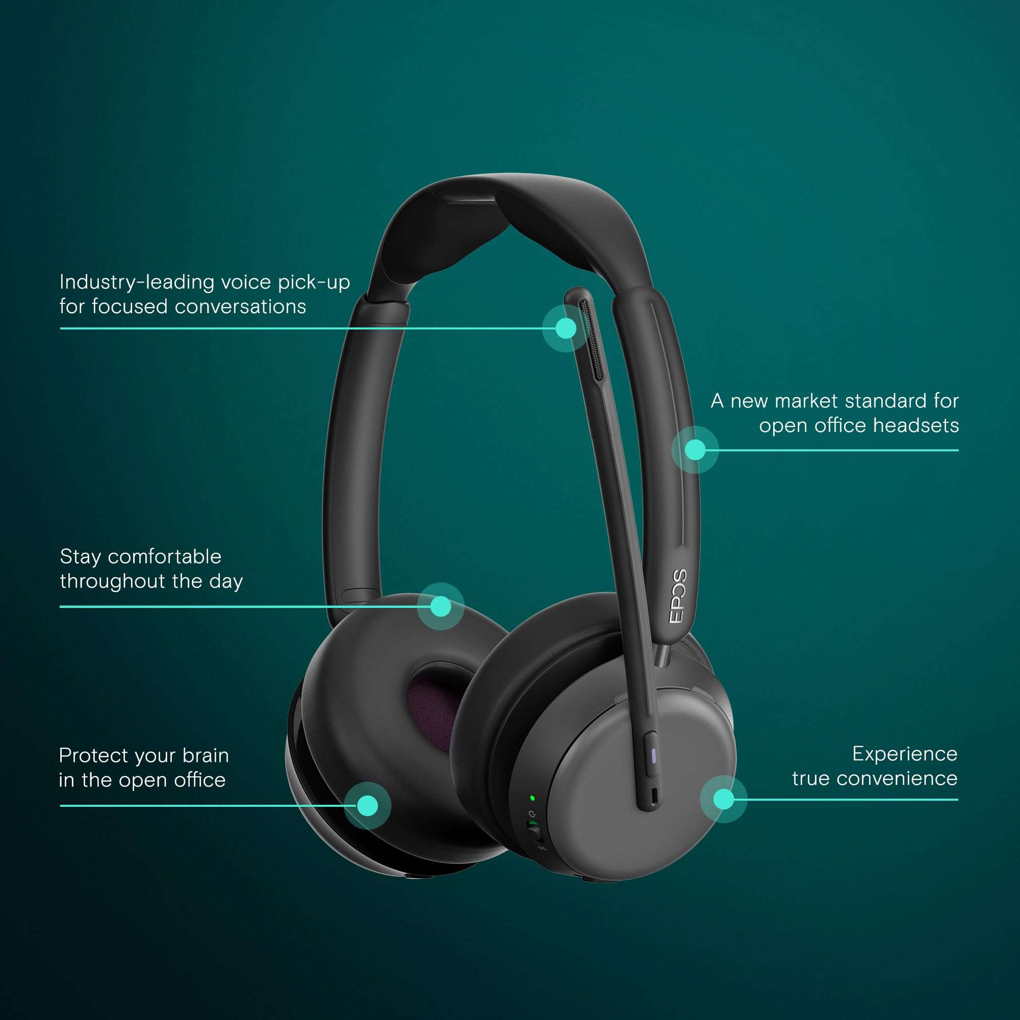 EPOS Impact 1060T ANC Adaptive Noise Cancelling Wireless Headset for PC with Active Noise Cancellation, AI Mic, Super Wideband Audio, Bluetooth, Wireless Charging, Microsoft Teams Certified 3