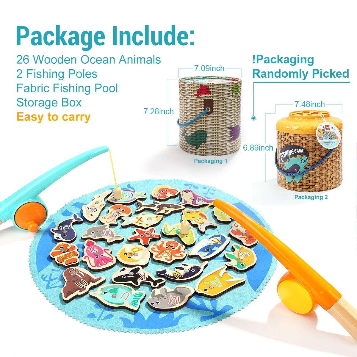 TOP BRIGHT Toddler Fishing Game Magnetic, Montessori Preschool Toys for 2 Year Old Girl Boy, Gifts for Educational Learning, Easy Storage & Portable Board Games Wooden Toy 6