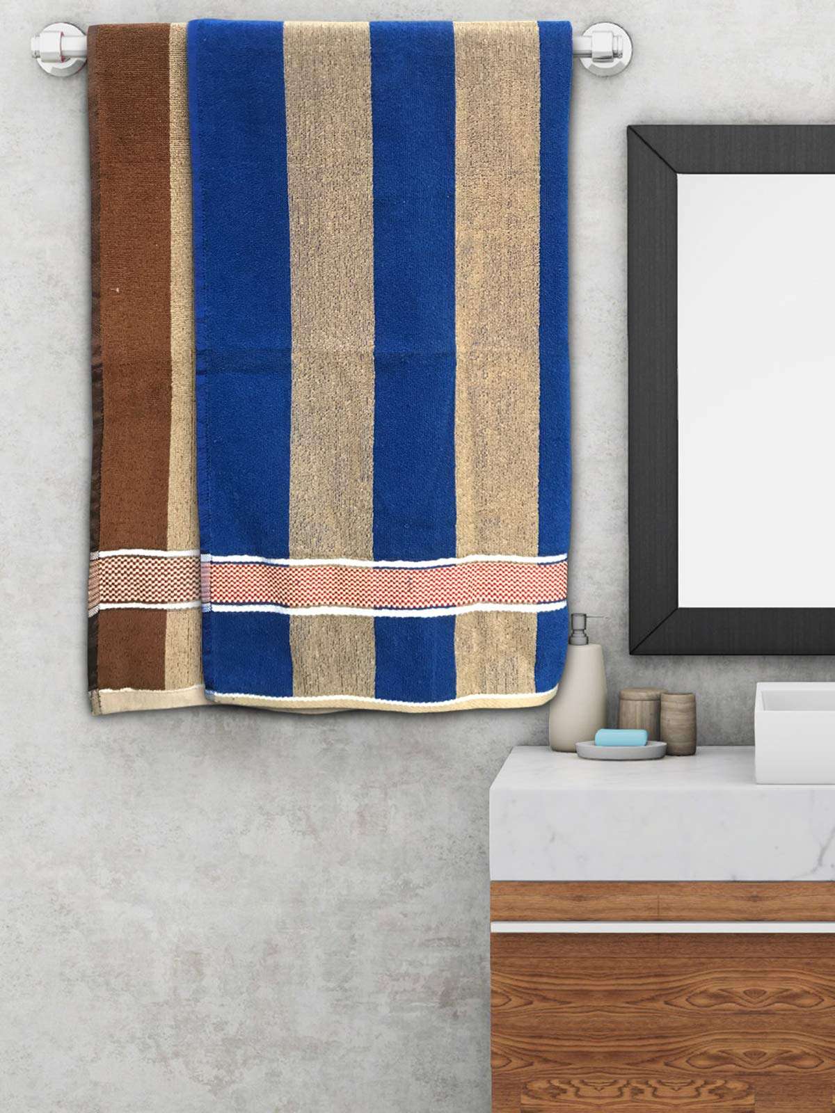 Heart Home Cotton 4 Pieces Bath Towel Super Soft, Fluffy, and Absorbent, Perfect for Daily Use 100% Cotton Towels, 500 GSM (Blue & Brown)-HEART11606, Standard 4