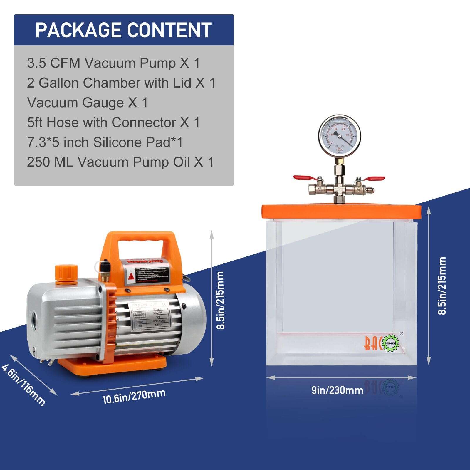 BACOENG 2Gal Acrylic Vacuum Chamber & 1.5Gal Glass Lid Vacuum Chmaber with Pump 3