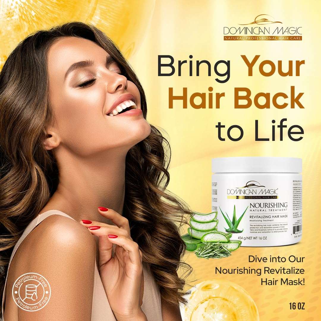 DOMINICAN MAGIC Nourishing Revitalizing Hair Mask with Aloe Vera, Hair Treatment, Deep Repair & Revitalize for Dry, Damaged Hair, All Hair Types, 16oz 2