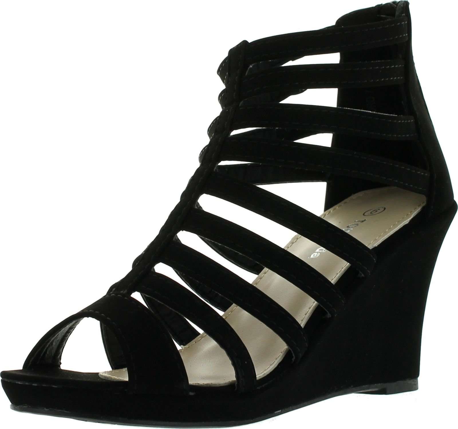 TOP Moda Womens Gladiator Inspired Bird Cage Strappy Wedge Sandals Black 6.5 1