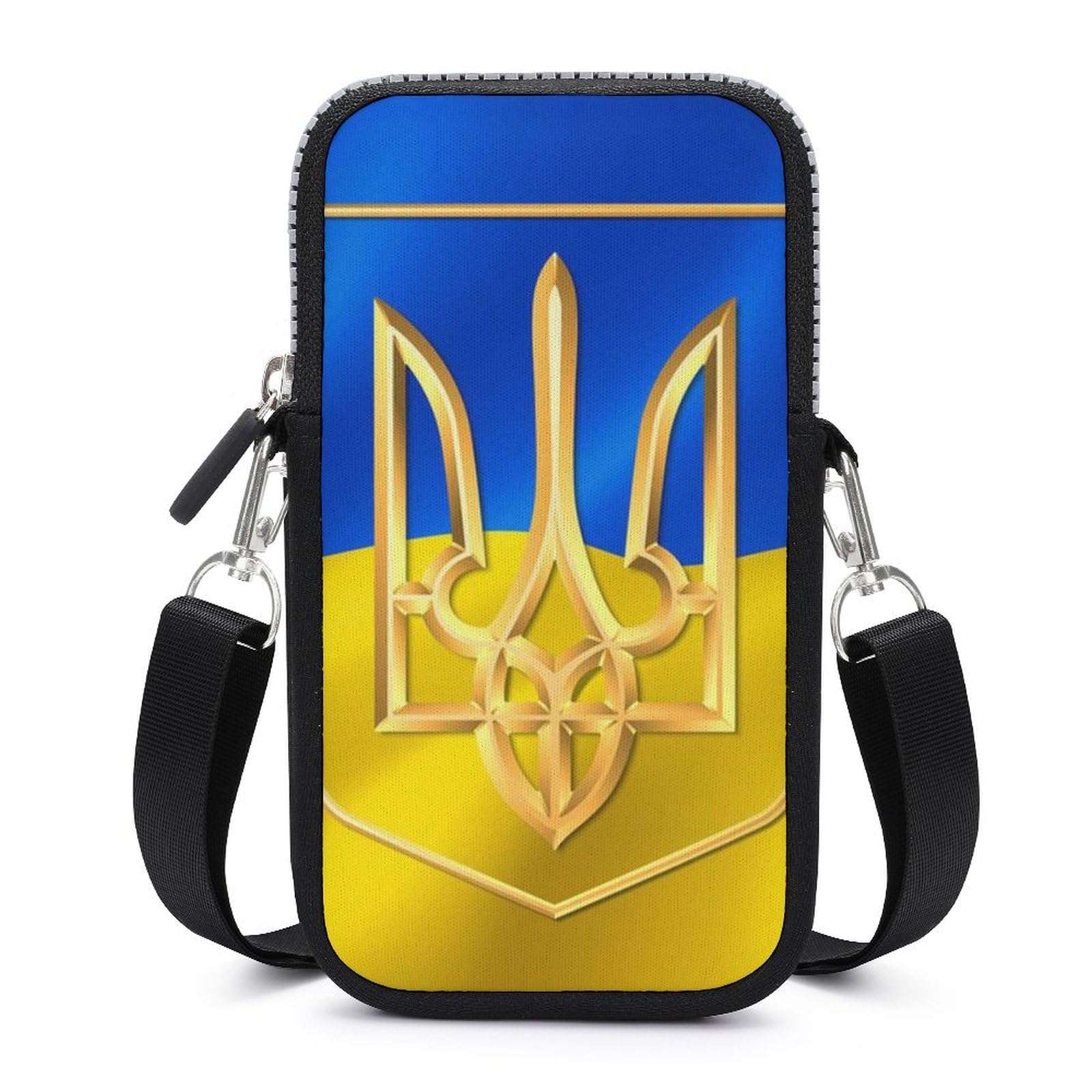 OPOZSDF Small Crossbody Bags for Men Women, Ukraine Flag And Coat of Arms Protective Phone Handbag Purse Neoprene Cell Phone Wallet with Adjustable Strap 1