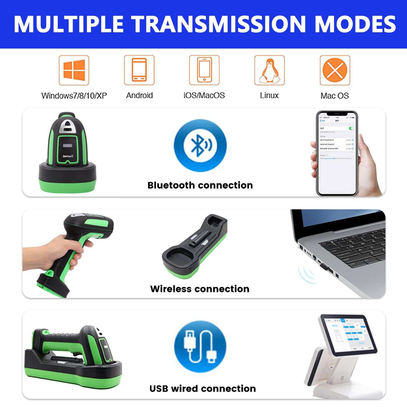 LENVII HDW9006-U Handheld Wireless Bluetooth Dual Mode 2D Barcode Scanner, Supporting Continuous and Batch Code Reading, with Strong Algorithm Robustness and Effective Response to Various situations 4