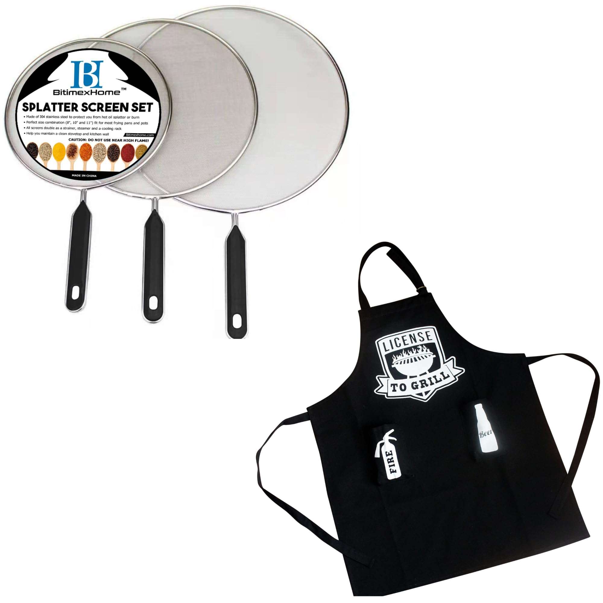 BitimexHome Grease Splatter Screen Set with License To Grill BBQ Grill Apron Bundle 1