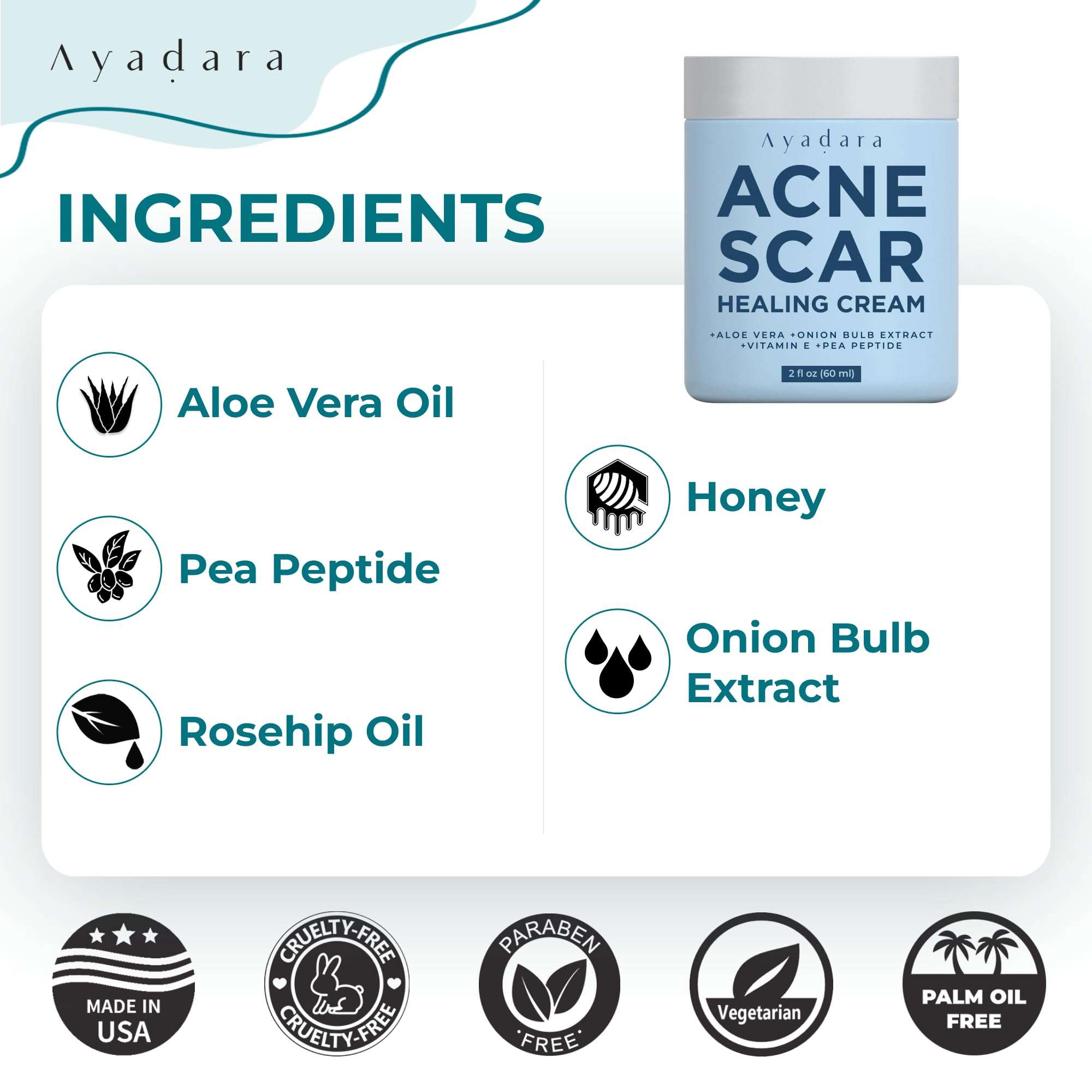 AYADARA Acne Scar Healing Cream, 2 fl oz, Acne Treatment for Face, Stretch Marks, Body Scars, Acne Scar Removal Cream for Body, Acne Remover for Cuts and Burns, For All Skin Types, 200+ Uses 5