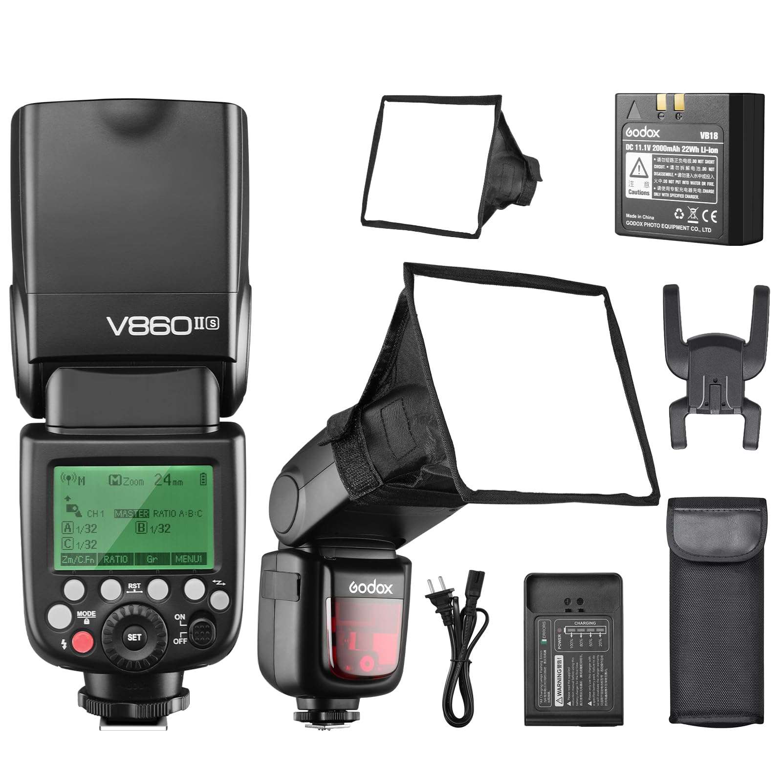 Godox V860II-N i-TTL 2.4G High-Speed Sync 1/8000s GN60 Li-ion Battery Camera Flash Speedlite with X2T-N Wireless Trigger Transmitter Compatible for Nikon Cameras &15x17cm Softbox & Filter& USB Light