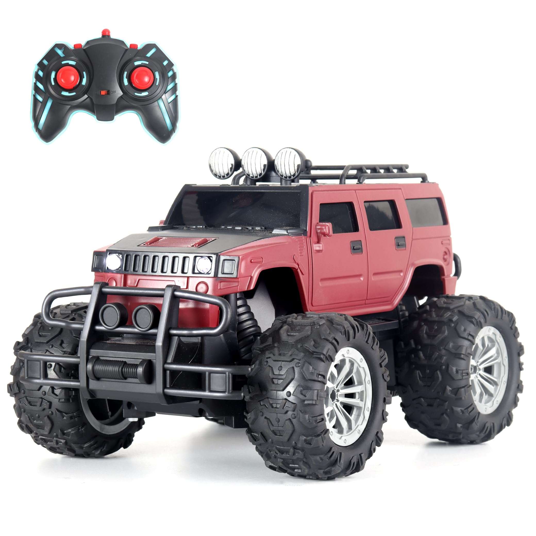 popsugar Off Roader Rechargeable Remote Control Car | RC Car Monster Truck | 4 Headlight Modes | Lithium Battery | C-Type Charging | 2.4GHz Remote Controller | Made in India, Maroon 1