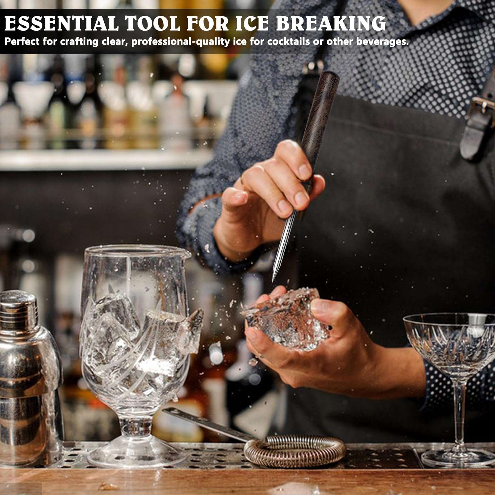 FJCTER 2 Pack Ice Pick for Breaking Ice, 6.8" Stainless Steel Ice Picks with Ebony Wooden Handle and Safety Cap, Multi-Purpose Ice Picks for Bars, Kitchens, Camping, Bartenders 4