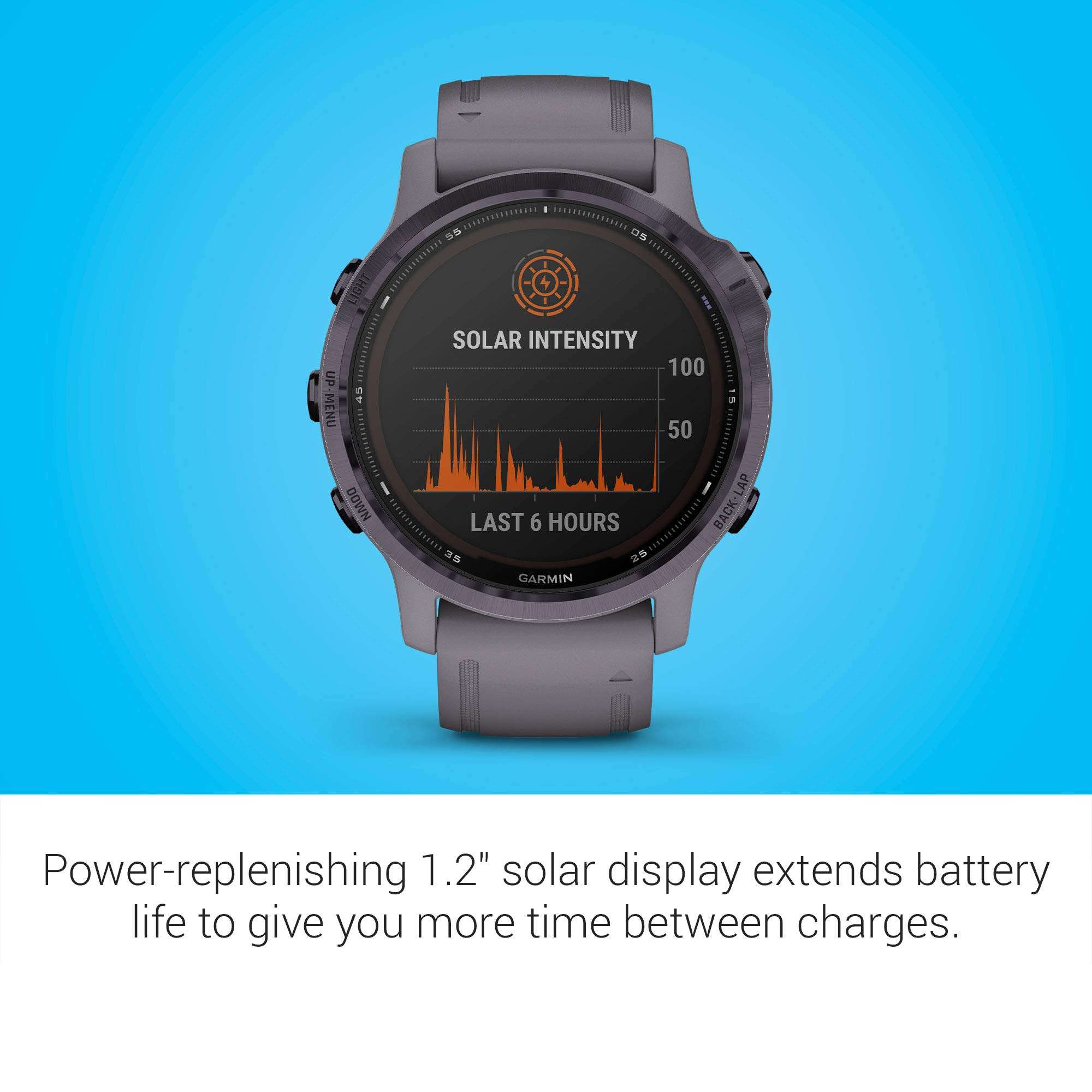Garmin Fenix 6s Pro Solar, Smaller-Sized Multisport GPS Watch with Solar Charging Capabilities, Advanced Training Features and Data, Amethyst Steel 2