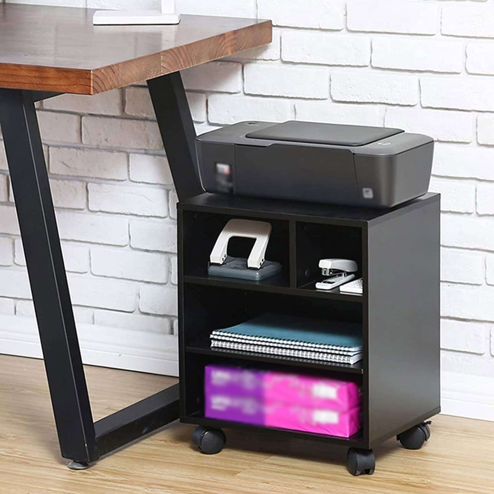 FHSRAEIP Printer Stand Wooden Printer Cabinet Office File Storage Low Cabinet Side Cabinet with Door Removable Office Desk File Cabinet Printer Table 3