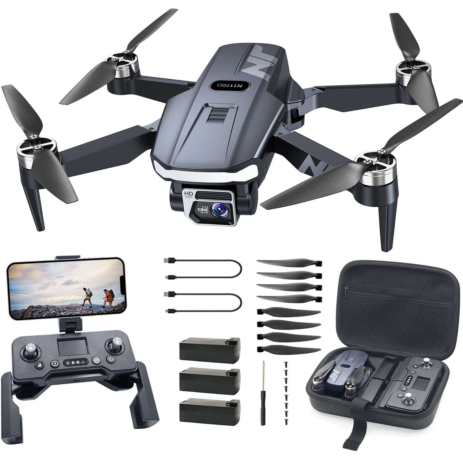 N11 PRO GPS Drone with Camera for Adults 4K UHD, 90 Min Long Flight Time, Long Control Range, Auto Return, Follow Me, Brushless Motor, 5G FPV RC Quadcopter for Beginners 1