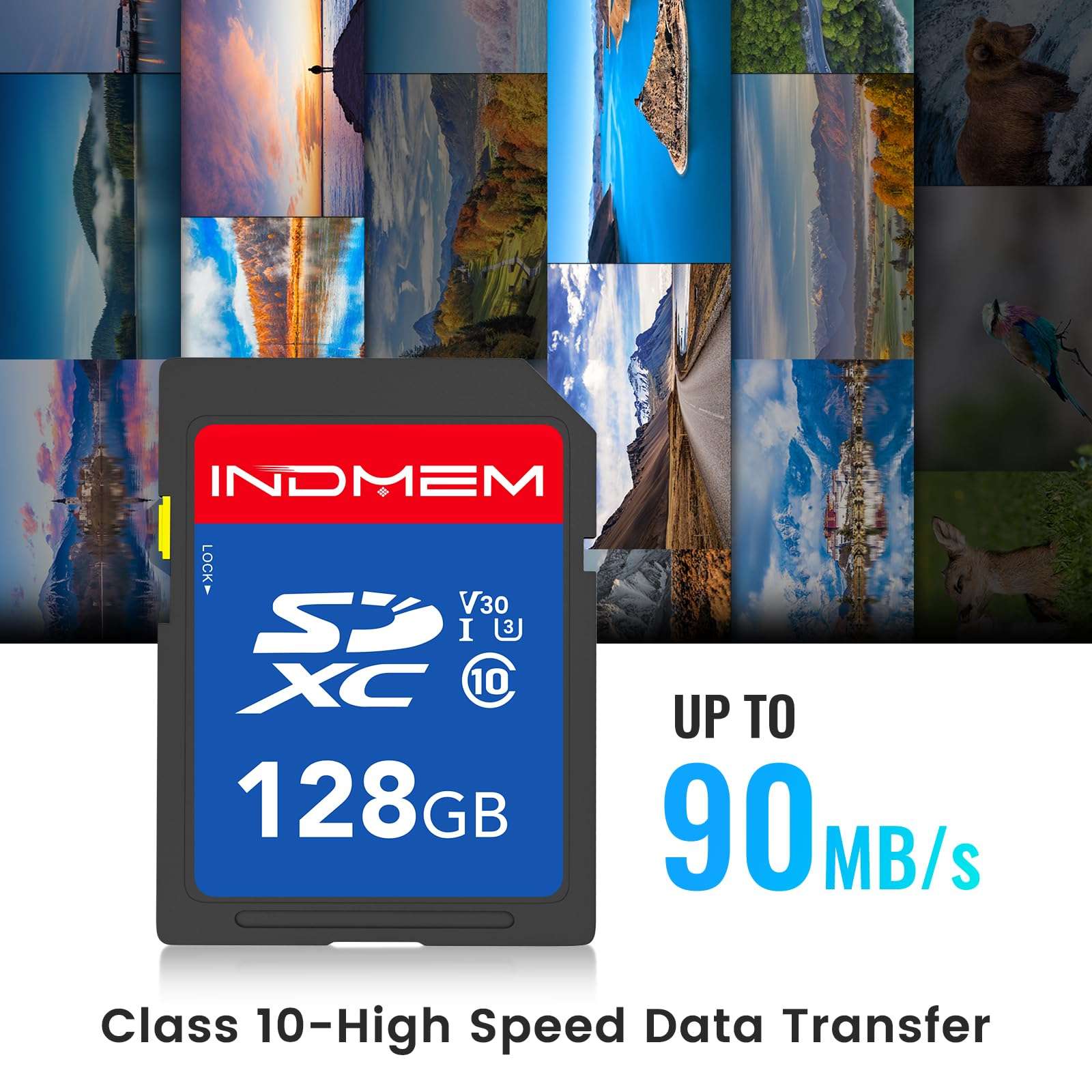 128GB SD Card, C10, U3, V30, High Speed up to 90M/S, SDXC UHS-I Memory Cards, Full HD & 4K Video Compatible with Digital Camera, HD Camcorders, DSLR and PC, 128 GB(1 Pack) 3