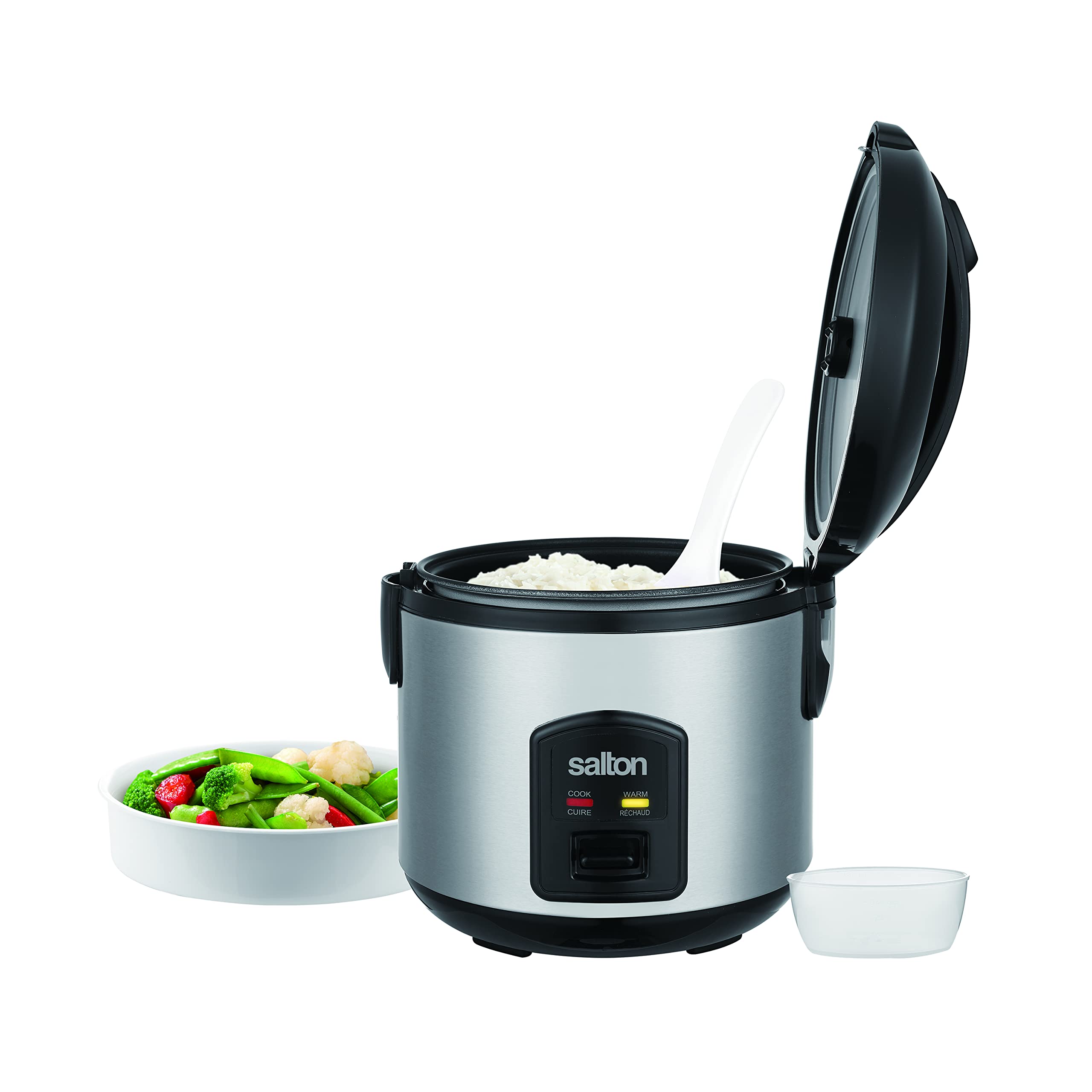 Salton 8 Cup Jar Style Automatic Rice Cooker with Food Steaming Basket, Measuring Cup & Spatula, Removable Non-Stick Cooking Bowl (RC2027)