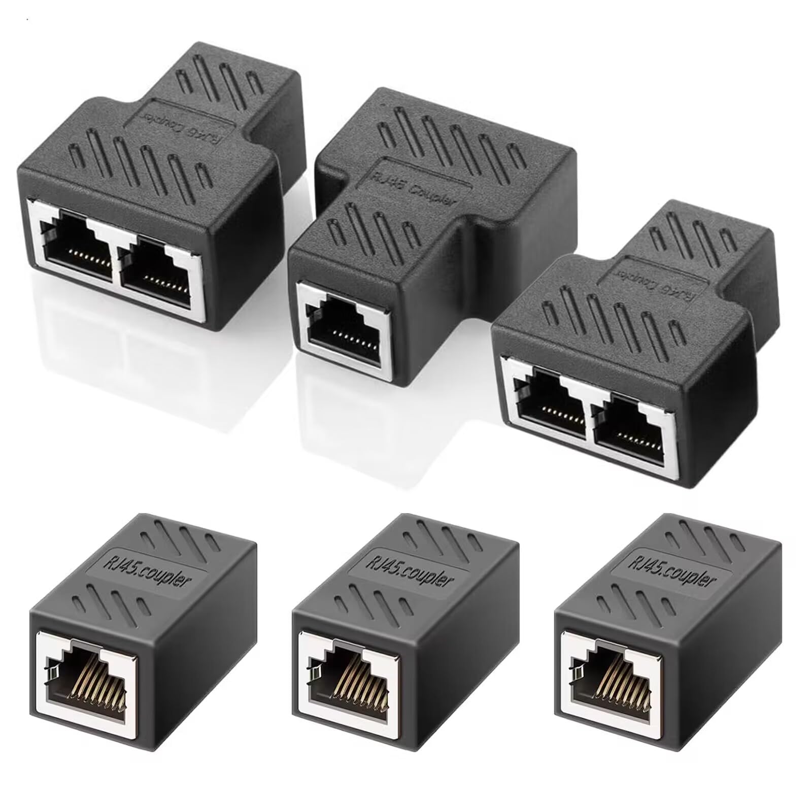 RJ45 Coupler Splitter 1 to 2 Port T Adapter Ethernet Coupler Adapter Network Connector for Cat7/Cat6/Cat5e/Cat5 Ethernet Cable Sharing Kit (6PCS)