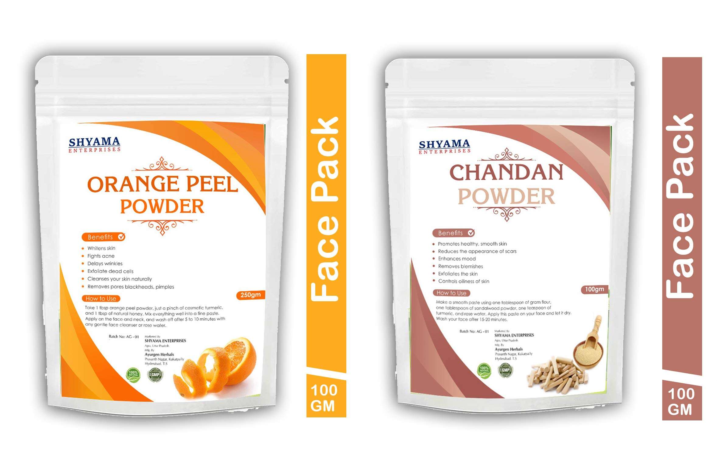 Pure and Natural Orange peel & Sandalwood Powder for hair and face skin care combo packs (100Gm) each 1