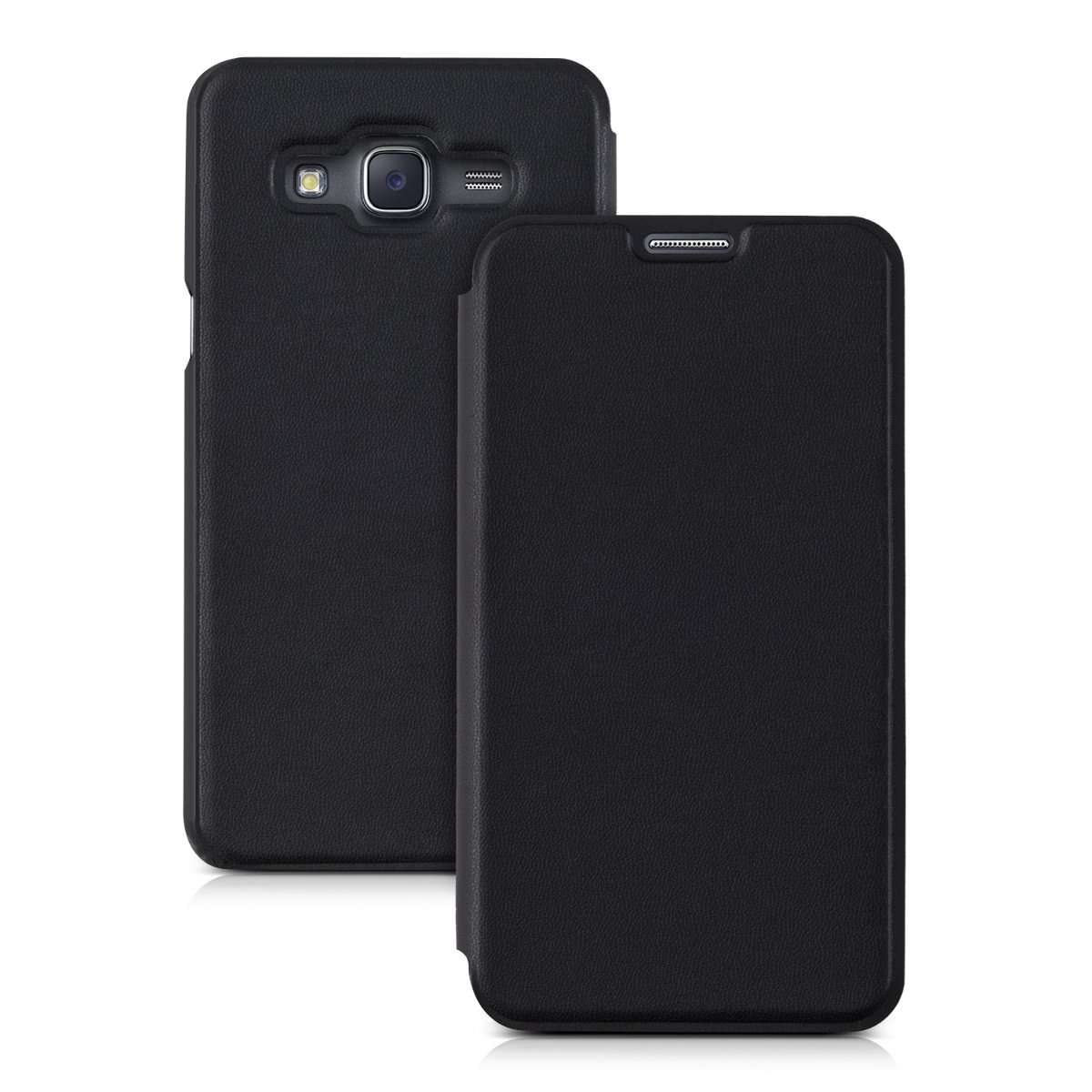 kwmobile Flip Case Compatible with Samsung Galaxy J5 (2015) - Book Style Protective Front Flip Cover Smartphone Case - Black 5