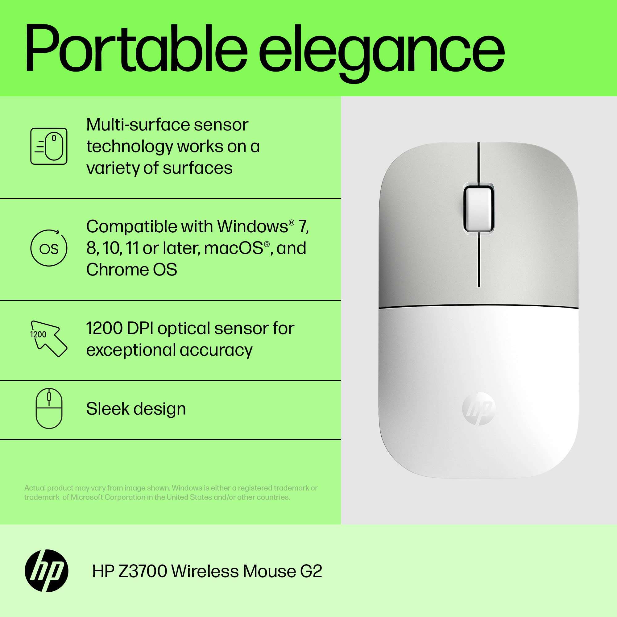 HP Z3700 2.4 GHz USB Slim Wireless Mouse 1200 DPI 3 Buttons Optical Sensor Up to 16 months Battery Life for Windows, MacOS, Chrome OS PC, Laptop, Notebook, Chromebook, Blue 2
