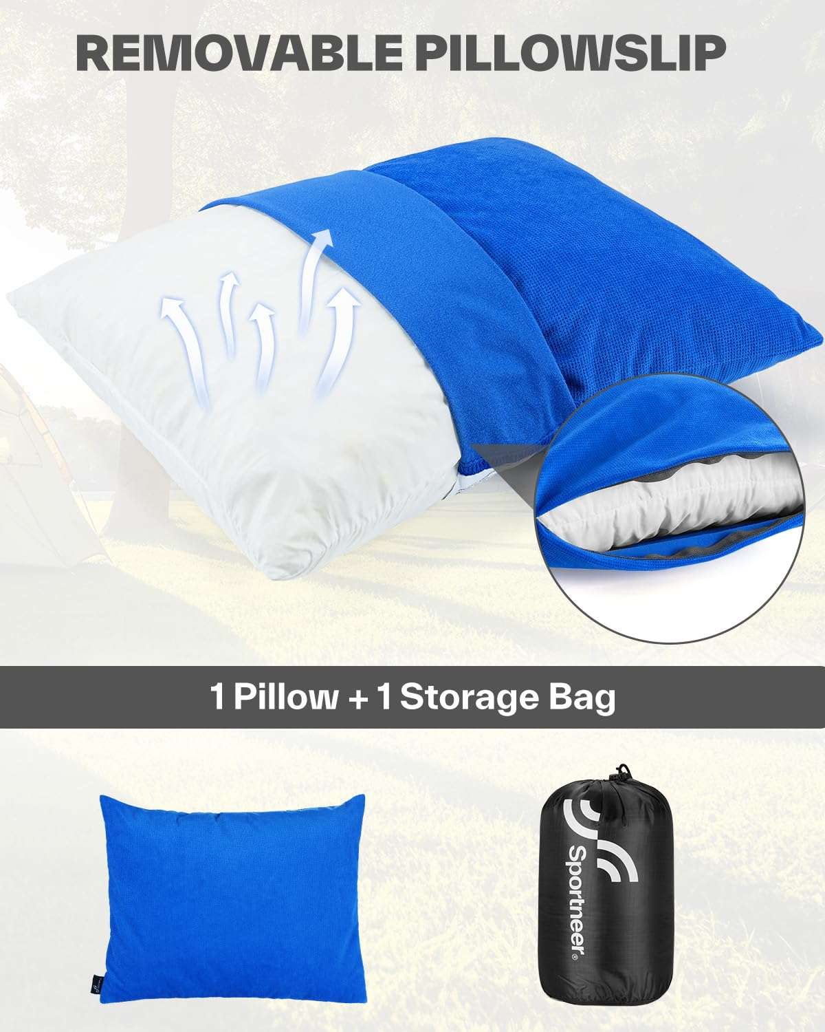 Sportneer Camping Pillow, Small Travel Pillow with Removable Pillow Cover and Storage Bag Camping Essentials and Backpacking Pillow for Airplanes Camping Travel - Small/Medium 3