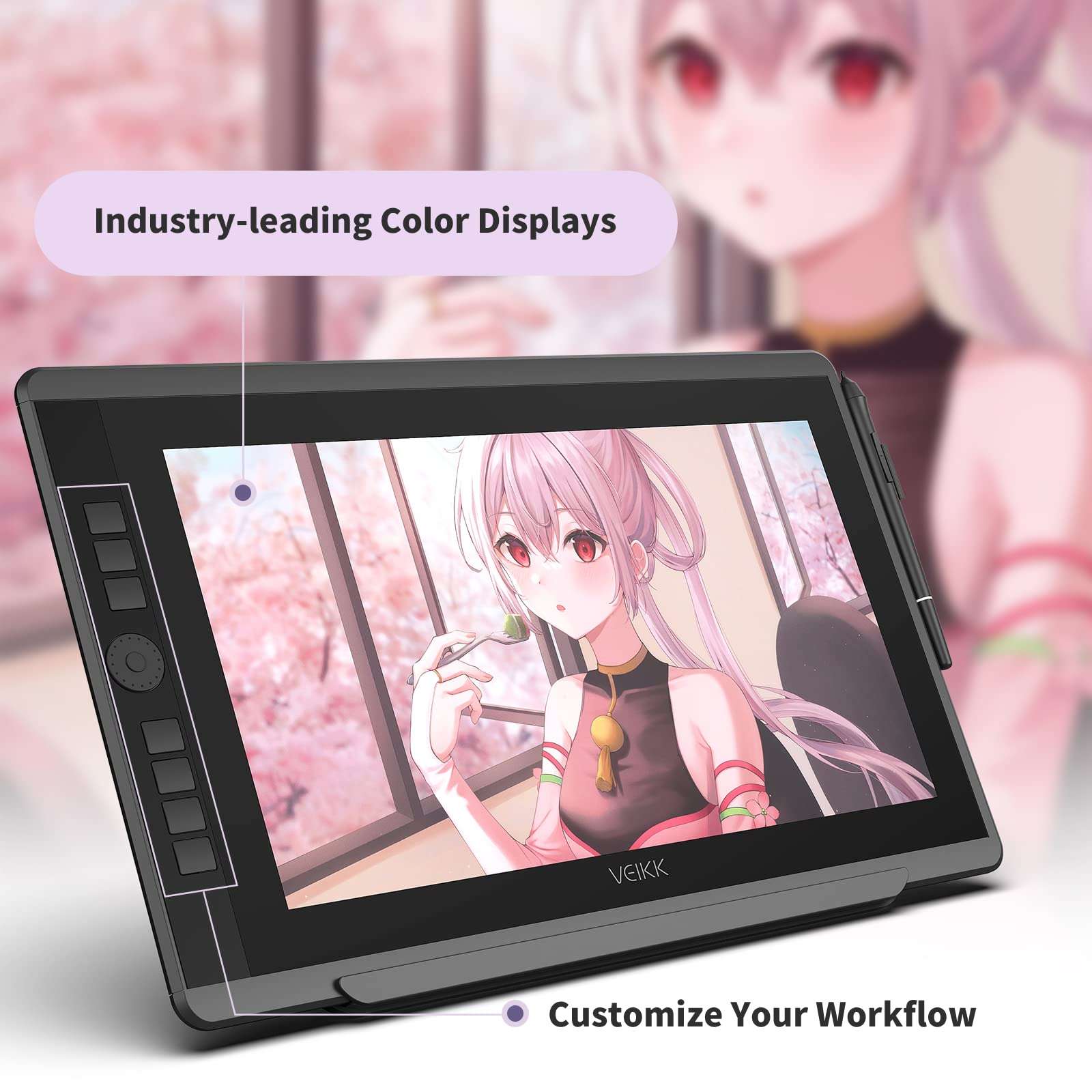 Drawing Tablet with Screen, VEIKK VK1560PRO15.6 inch Pen Display, IPS HD Graphic Monitor with 8192 Passive Pen and Adjustable Stand, Compatible with Windows Mac(92% NTSC 120% s RGB) 2