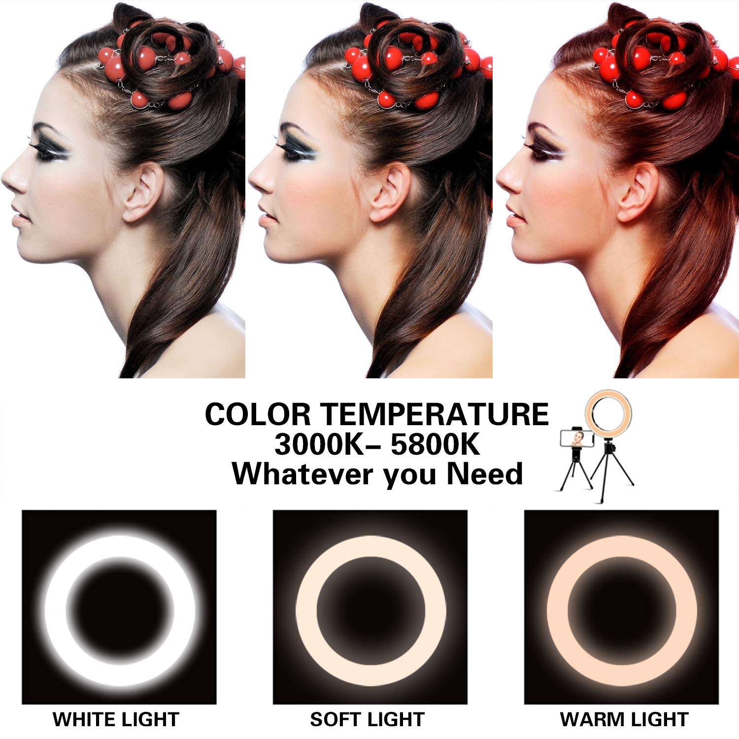 ATPATT 6.3in ring light, with tripod mobile phone holder, LED selfie ring light, with 3 lighting modes and 11 brightness levels, desktop ring light, for YouTube video/photography/makeup live broadcast 3